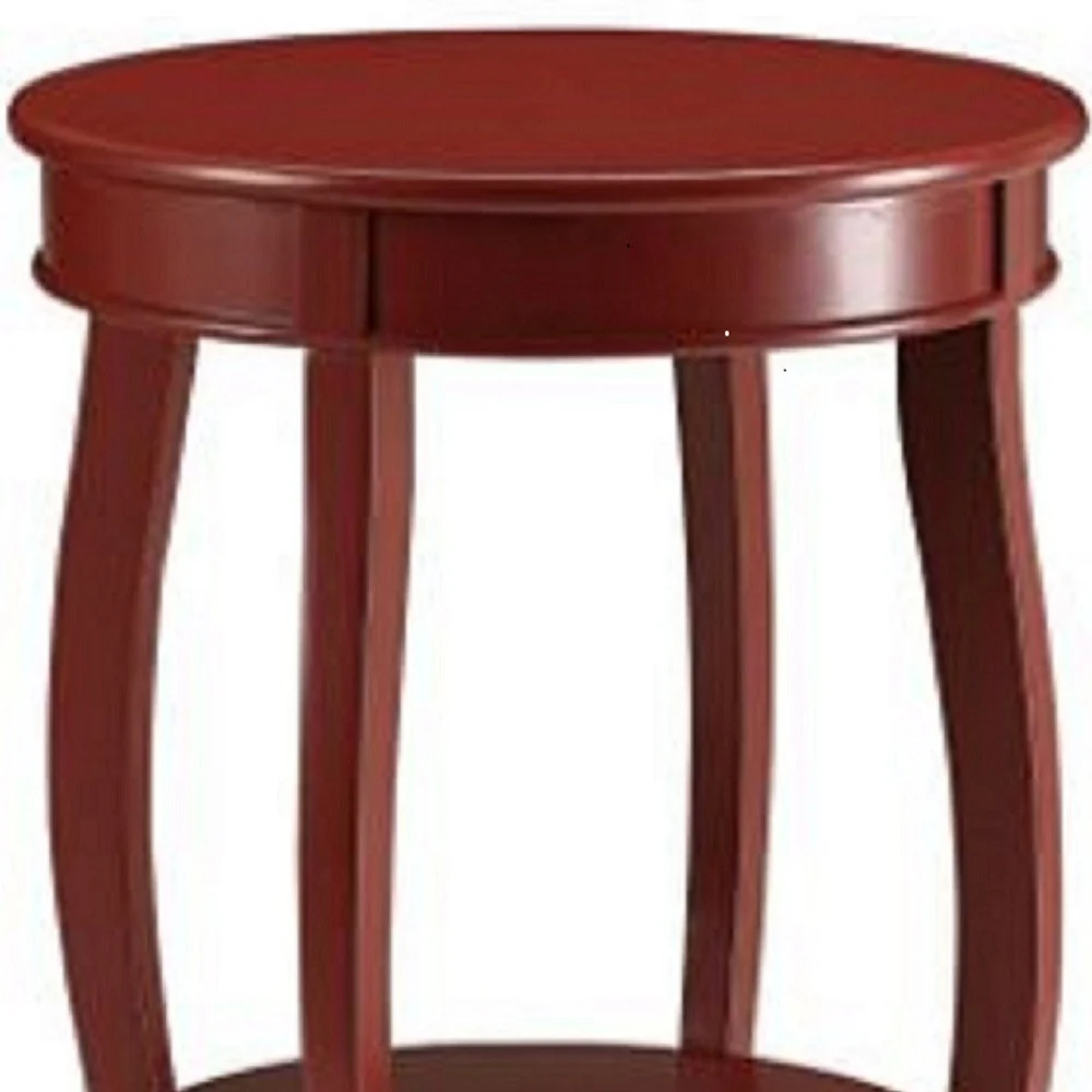 Red Wood Round End Table With Shelf By Homeroots - Image 3