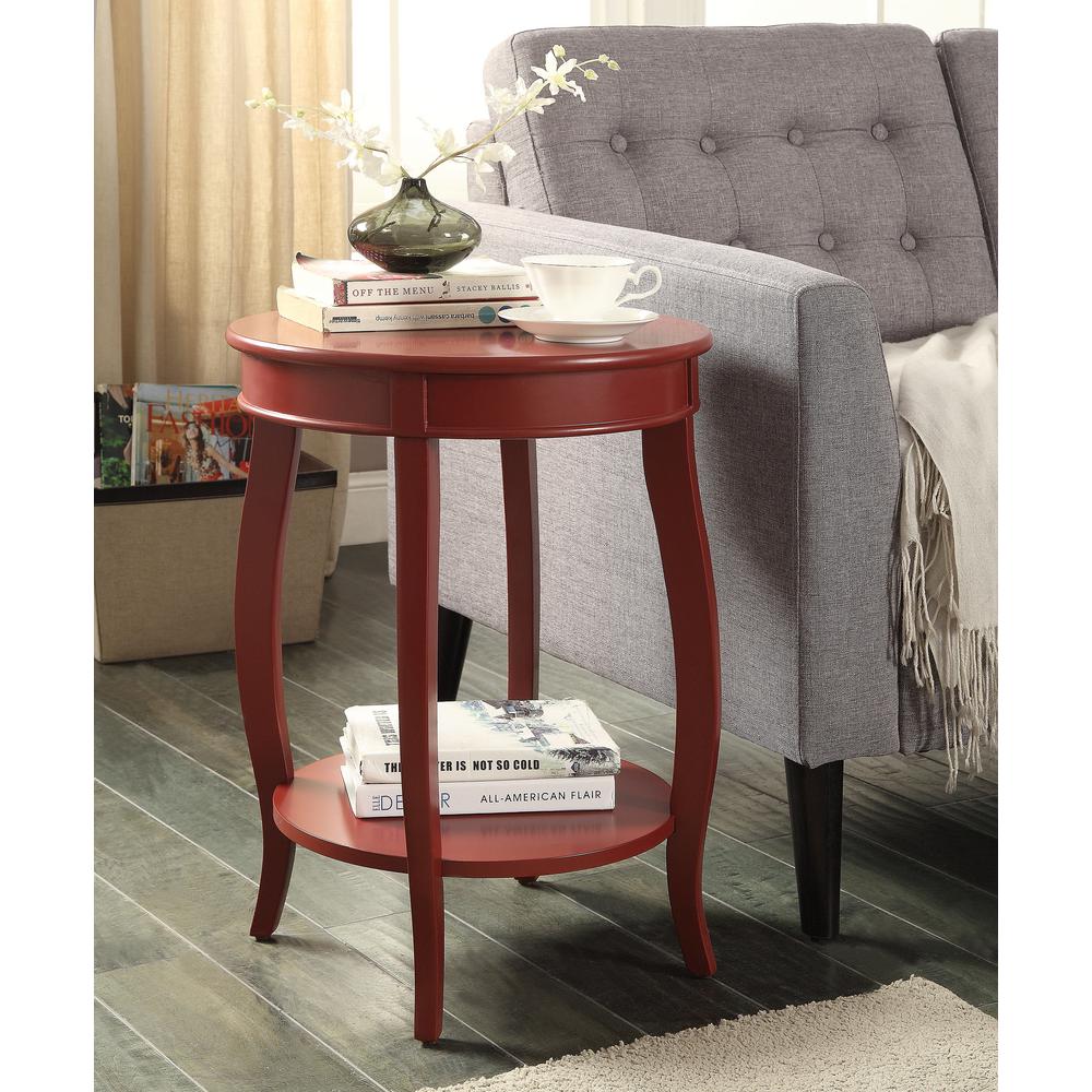 Red Wood Round End Table With Shelf By Homeroots - Image 5