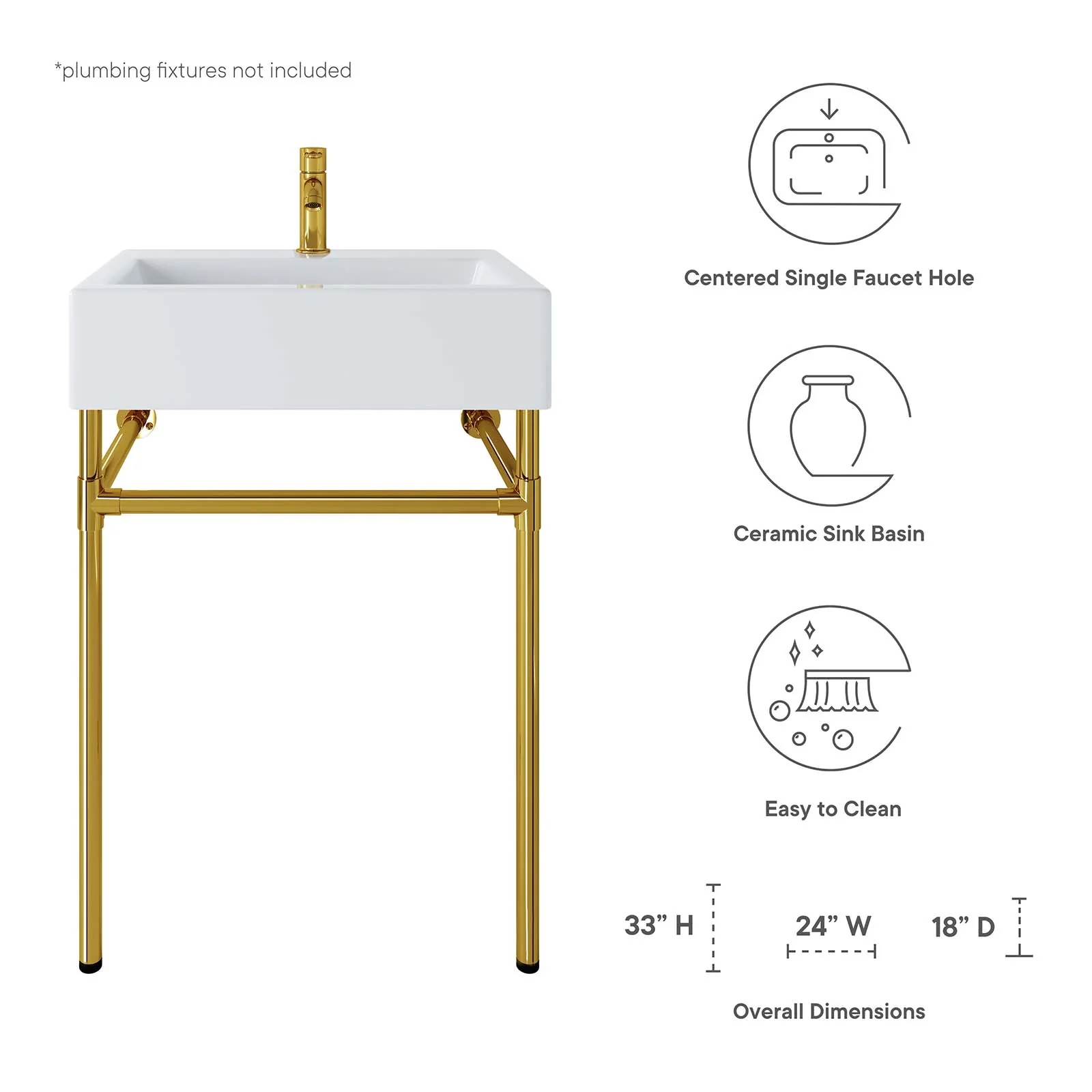 Redeem 24" Wall-Mount Gold Stainless Steel Bathroom Vanity By Modway - EEI-5536 - Image 8