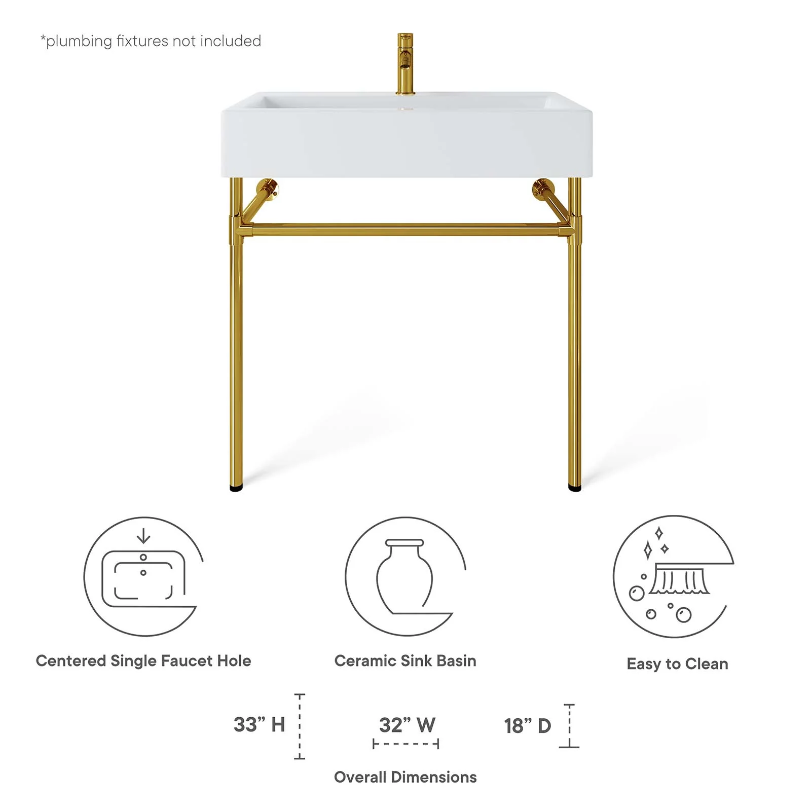 Redeem 32" Wall-Mount Gold Stainless Steel Bathroom Vanity By Modway - EEI-5540 - Image 8