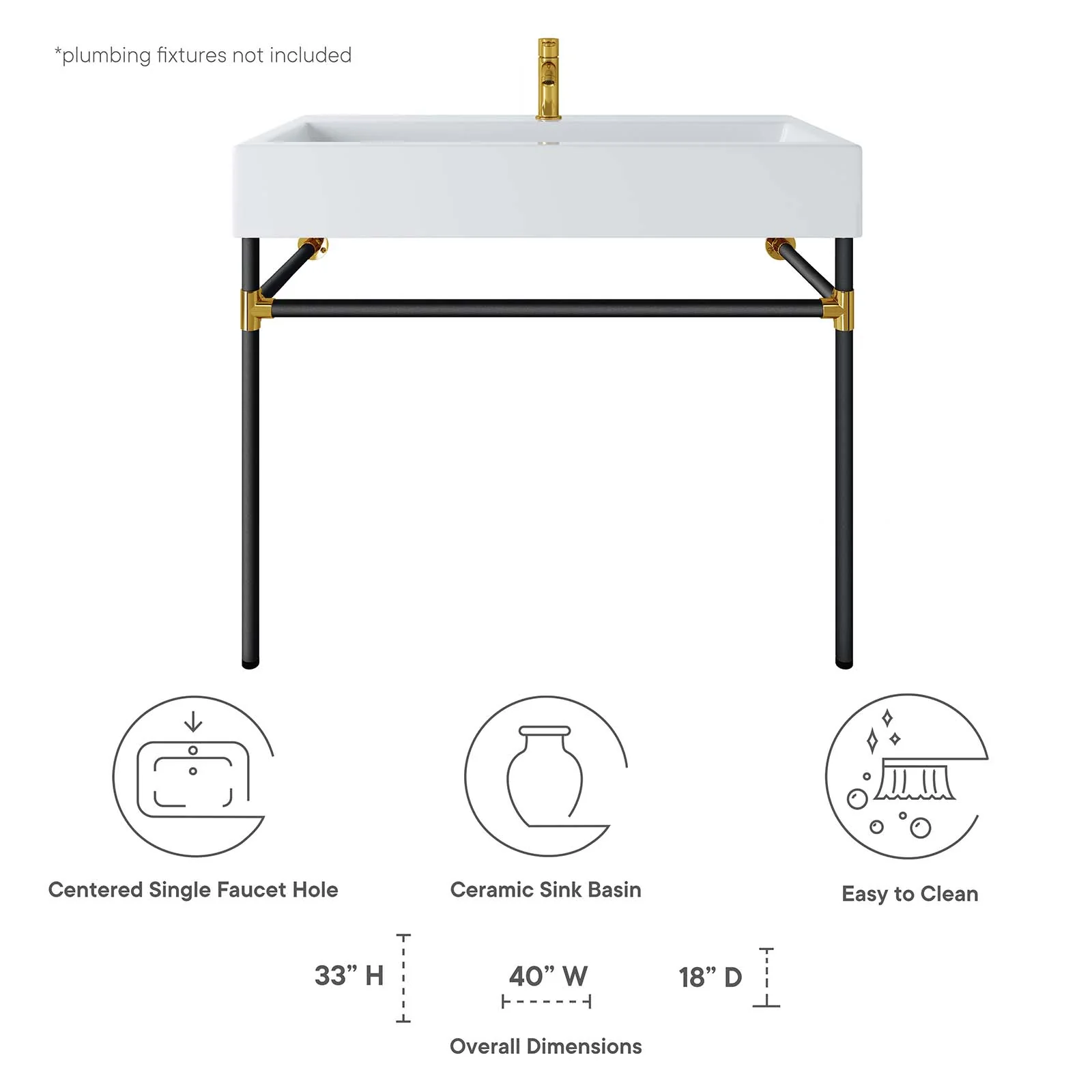 Redeem 40" Black Stainless Steel Wall-Mount Bathroom Vanity By Modway - EEI-5545 - Image 8