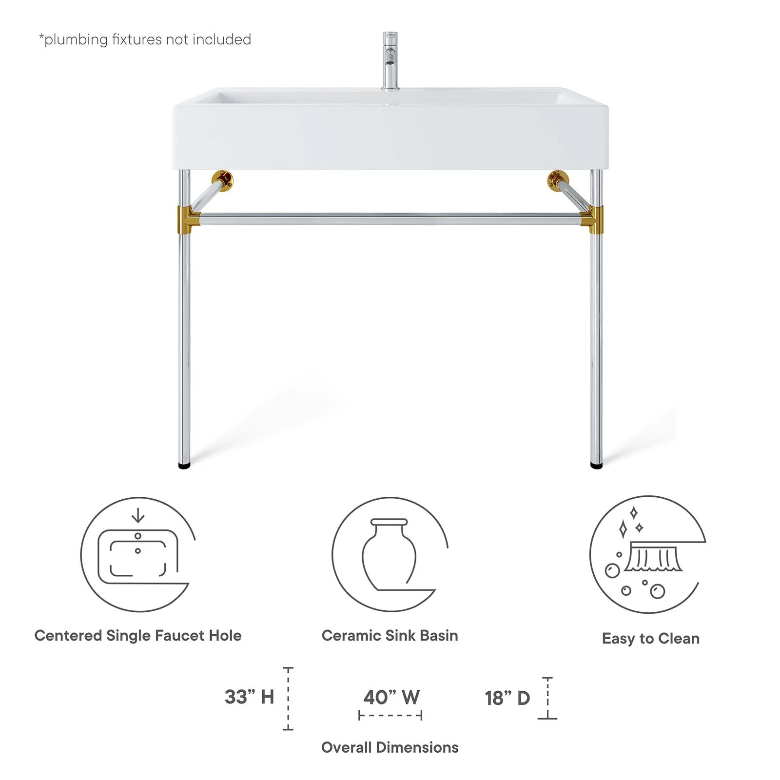 Redeem 40" Silver Stainless Steel Wall-Mount Bathroom Vanity By Modway - EEI-5546 - Image 8