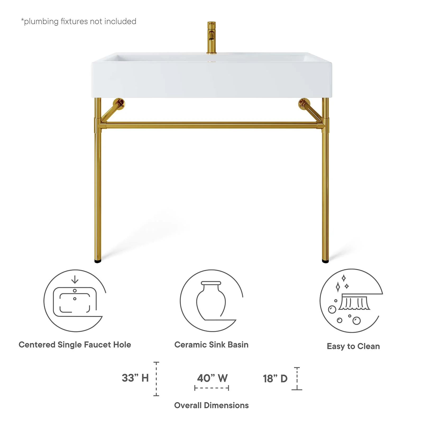 Redeem 40" Wall-Mount Gold Stainless Steel Bathroom Vanity By Modway - EEI-5544 - Image 8
