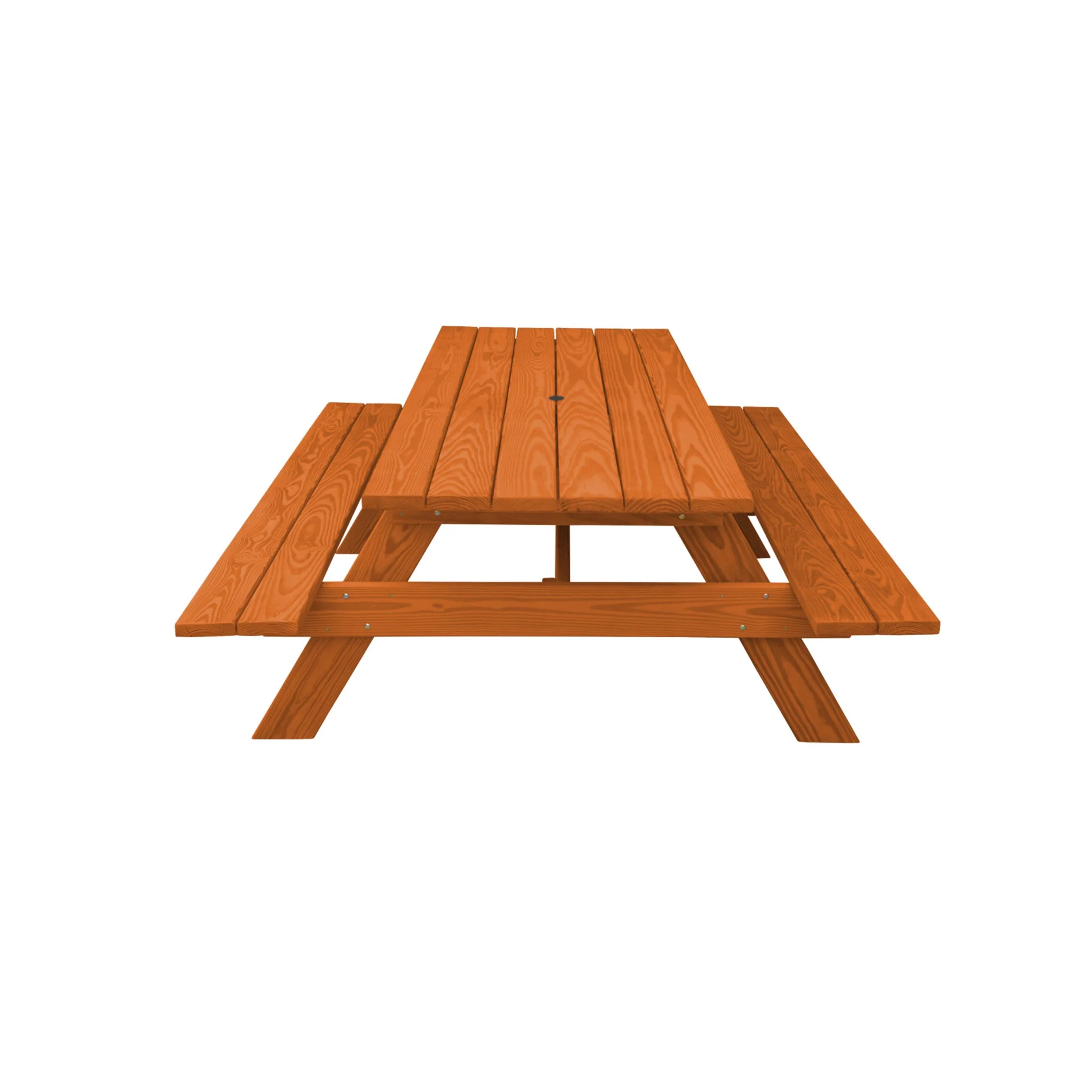 Redwood Solid Wood Outdoor Picnic Table with Umbrella Hole By Homeroots - Image 2