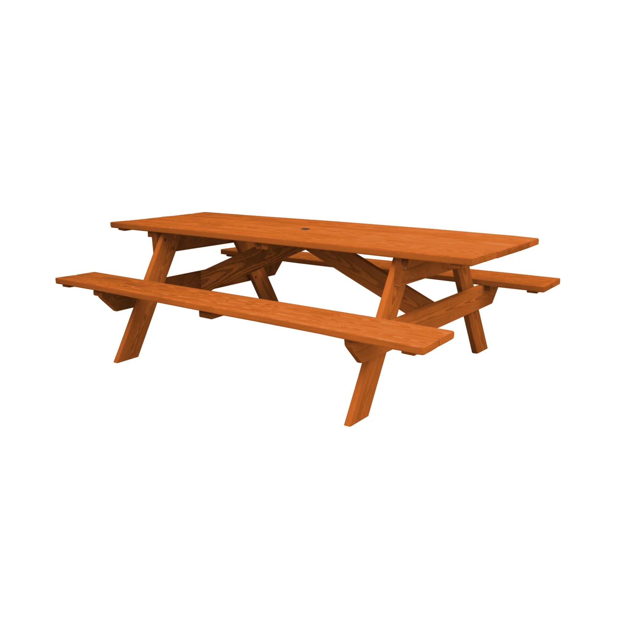 Redwood Solid Wood Outdoor Picnic Table with Umbrella Hole By Homeroots - Image 3