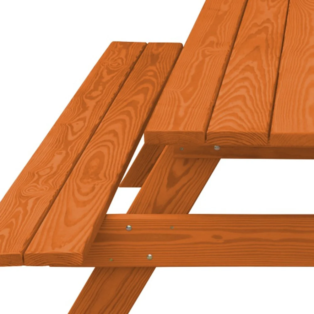 Redwood Solid Wood Outdoor Picnic Table with Umbrella Hole By Homeroots - Image 4