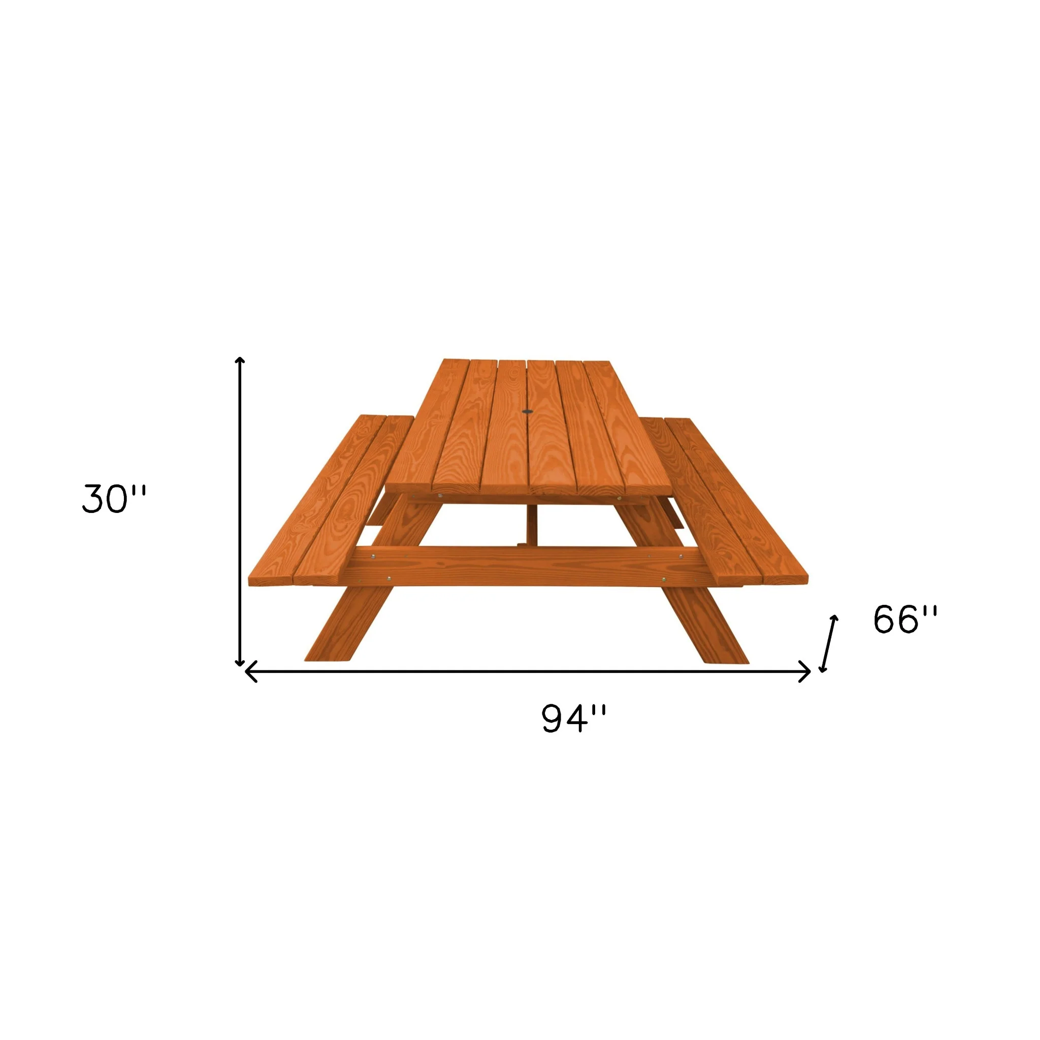 Redwood Solid Wood Outdoor Picnic Table with Umbrella Hole By Homeroots - Image 5
