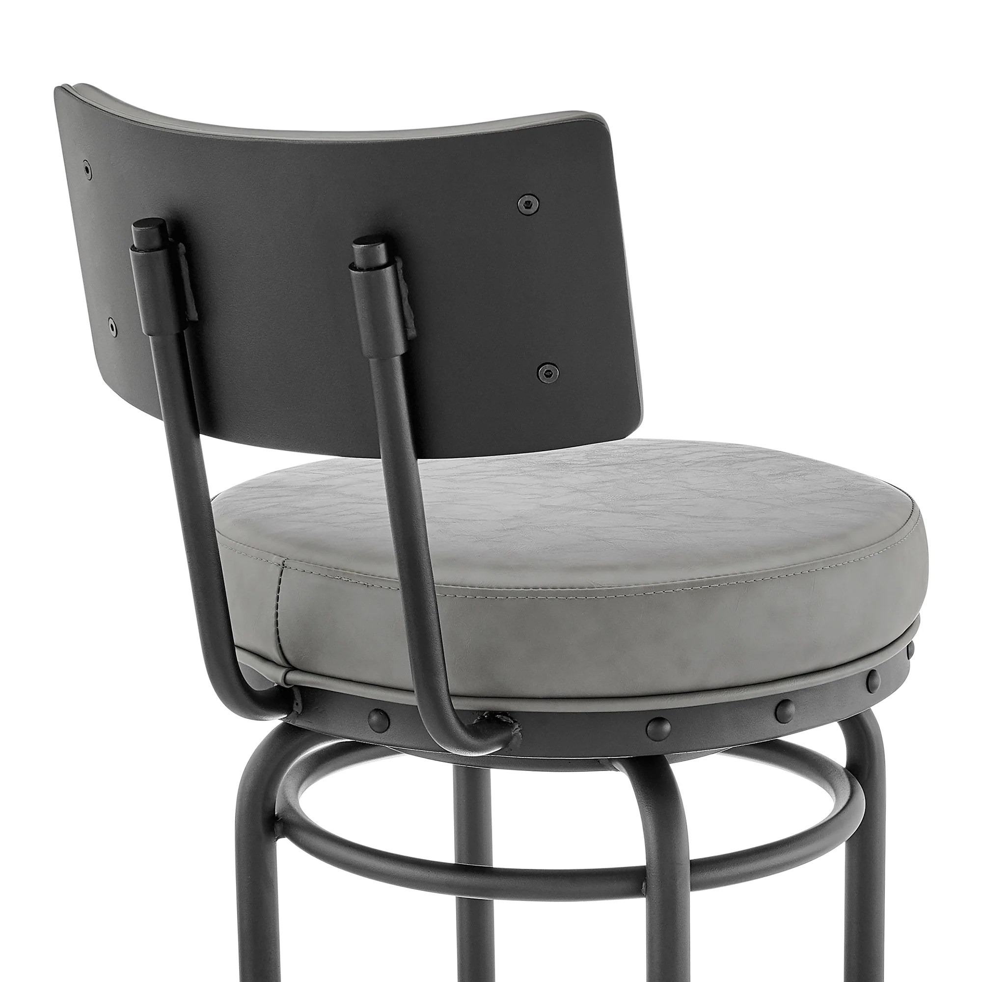 Rees Swivel Counter or Bar Stool in Black Finish with Grey Faux Leather By Armen Living - Image 10