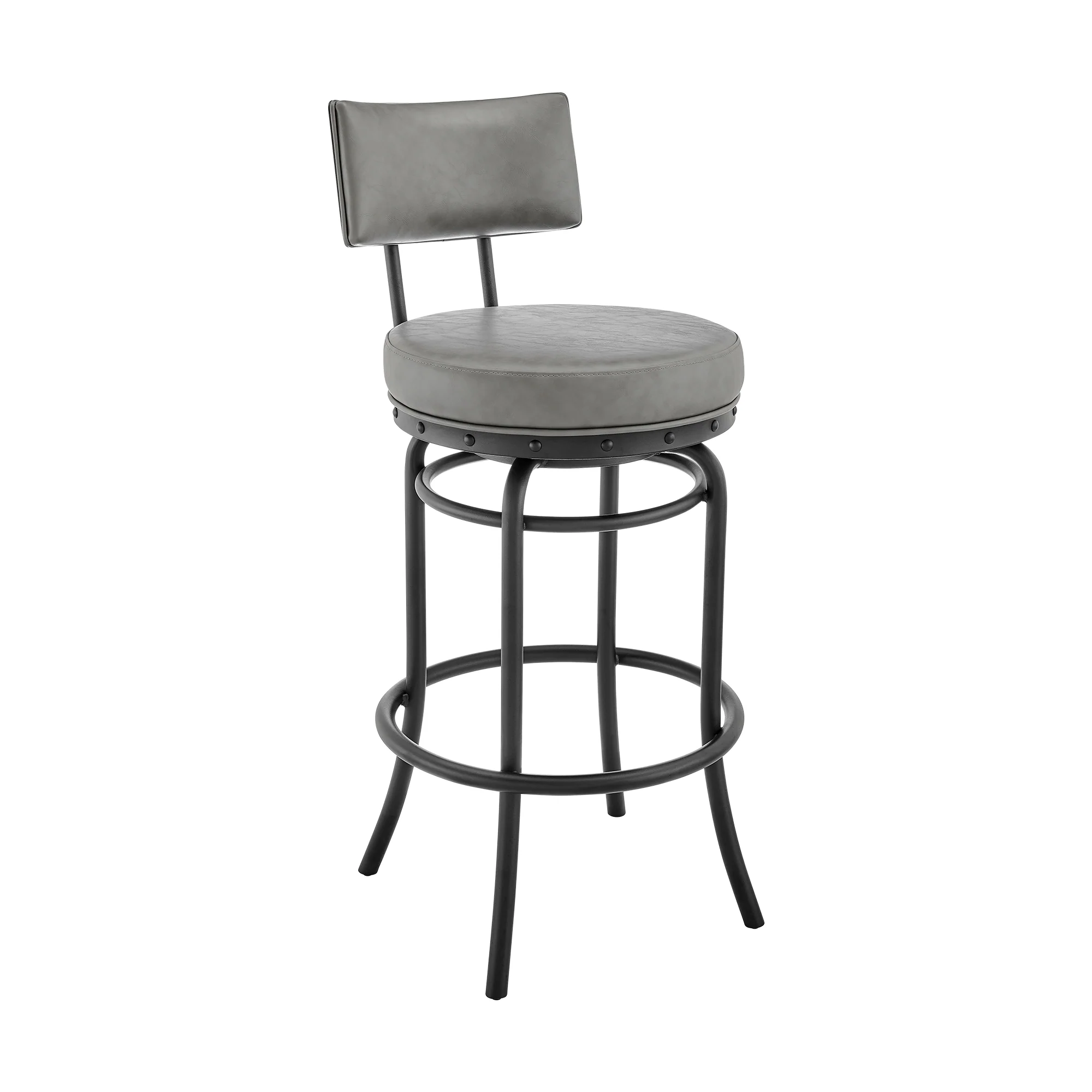 Rees Swivel Counter or Bar Stool in Black Finish with Grey Faux Leather By Armen Living - Image 2