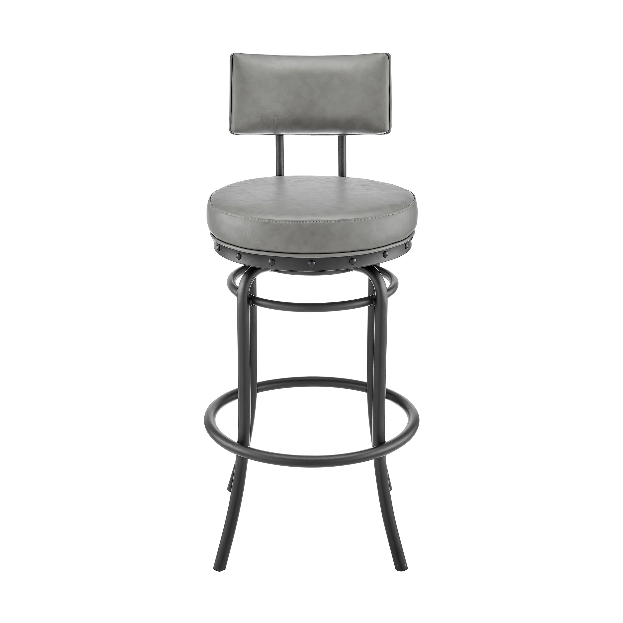 Rees Swivel Counter or Bar Stool in Black Finish with Grey Faux Leather By Armen Living - Image 3