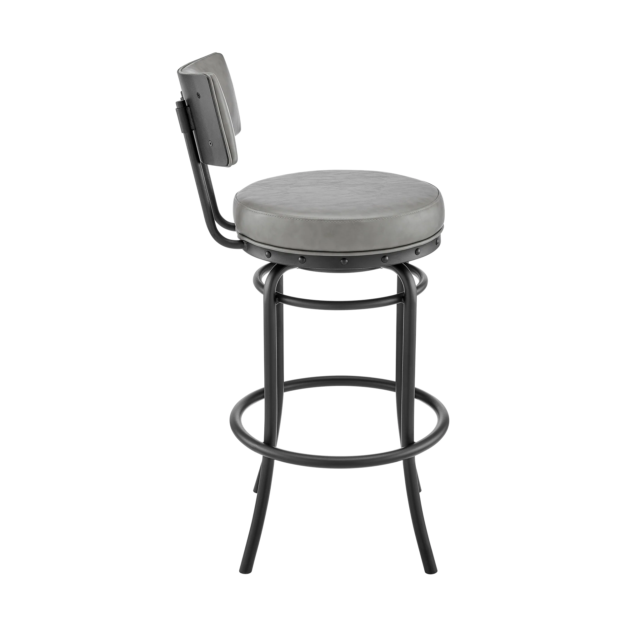 Rees Swivel Counter or Bar Stool in Black Finish with Grey Faux Leather By Armen Living - Image 4