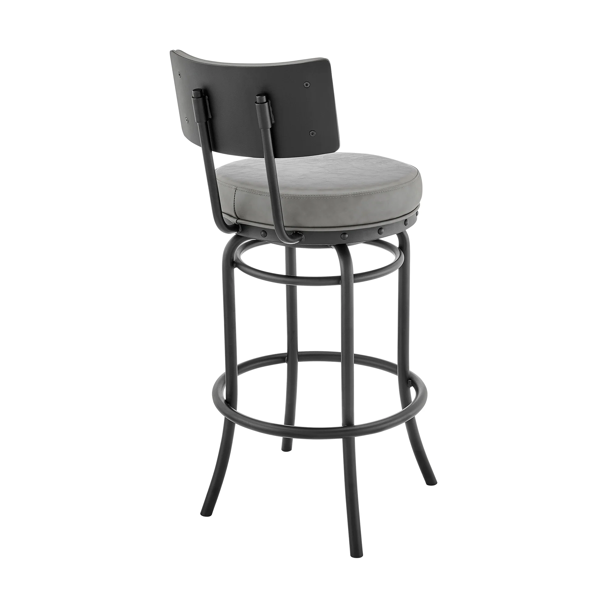 Rees Swivel Counter or Bar Stool in Black Finish with Grey Faux Leather By Armen Living - Image 5