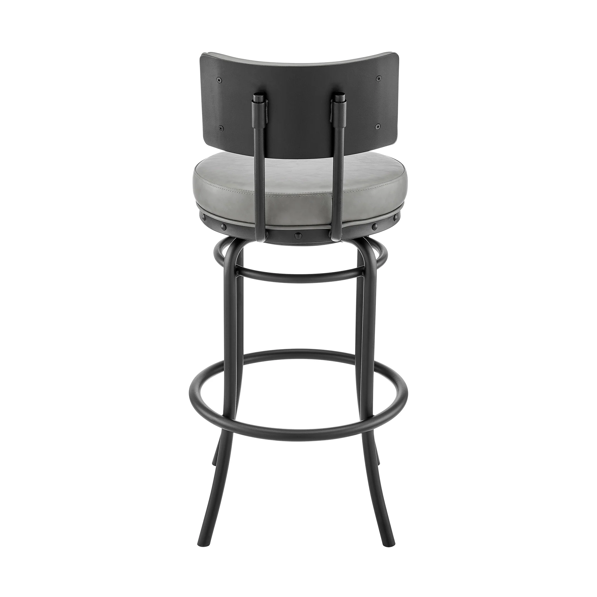 Rees Swivel Counter or Bar Stool in Black Finish with Grey Faux Leather By Armen Living - Image 6
