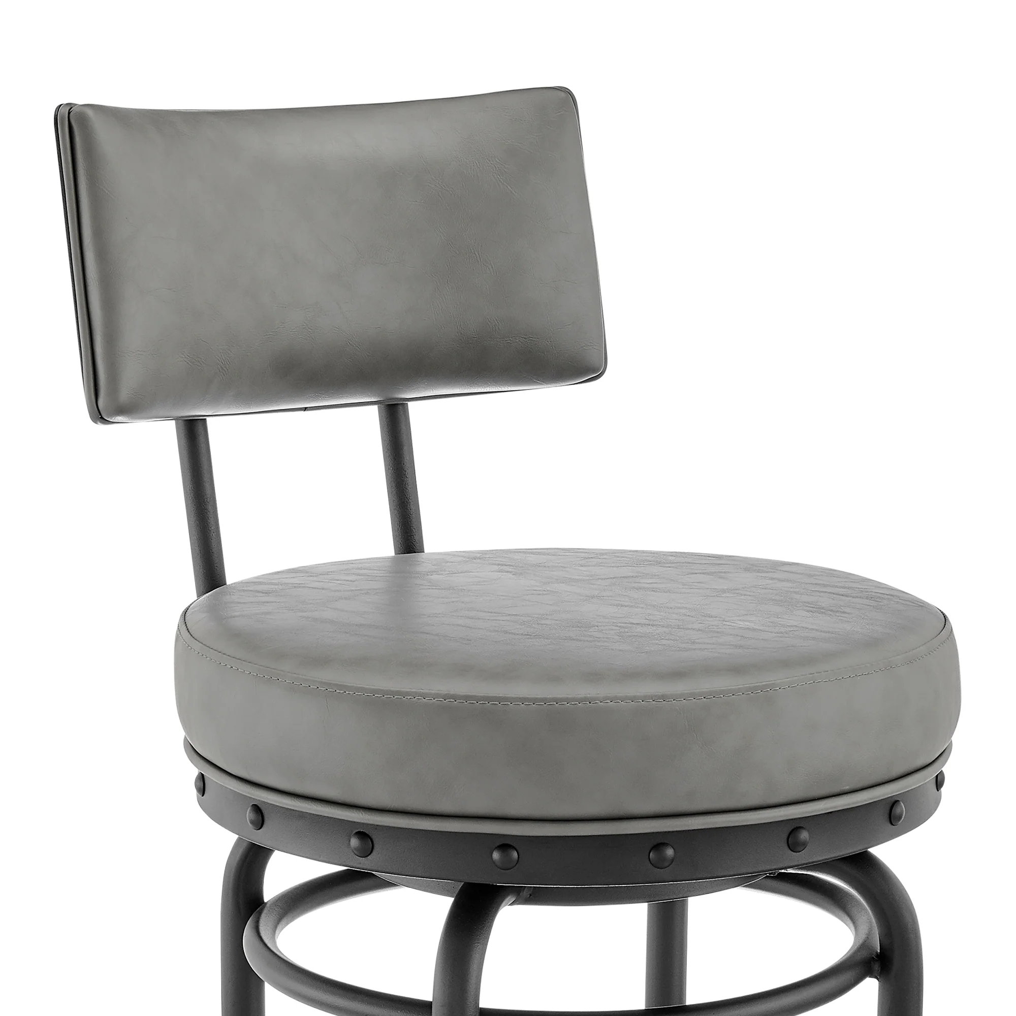Rees Swivel Counter or Bar Stool in Black Finish with Grey Faux Leather By Armen Living - Image 7