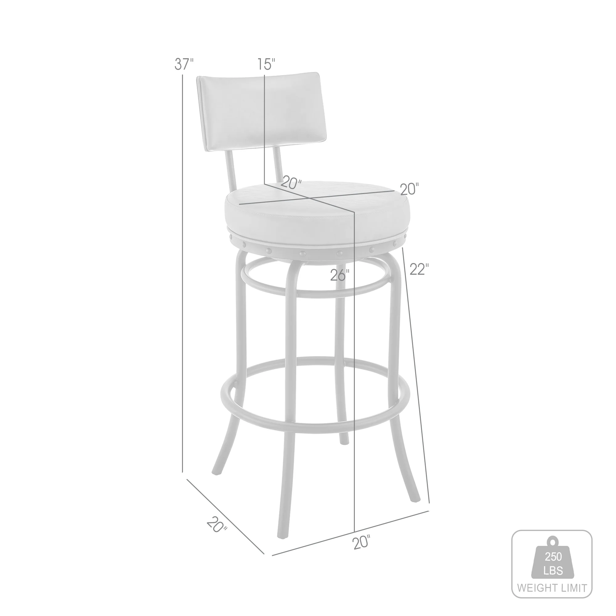 Rees Swivel Counter or Bar Stool in Black Finish with Grey Faux Leather By Armen Living - Image 9