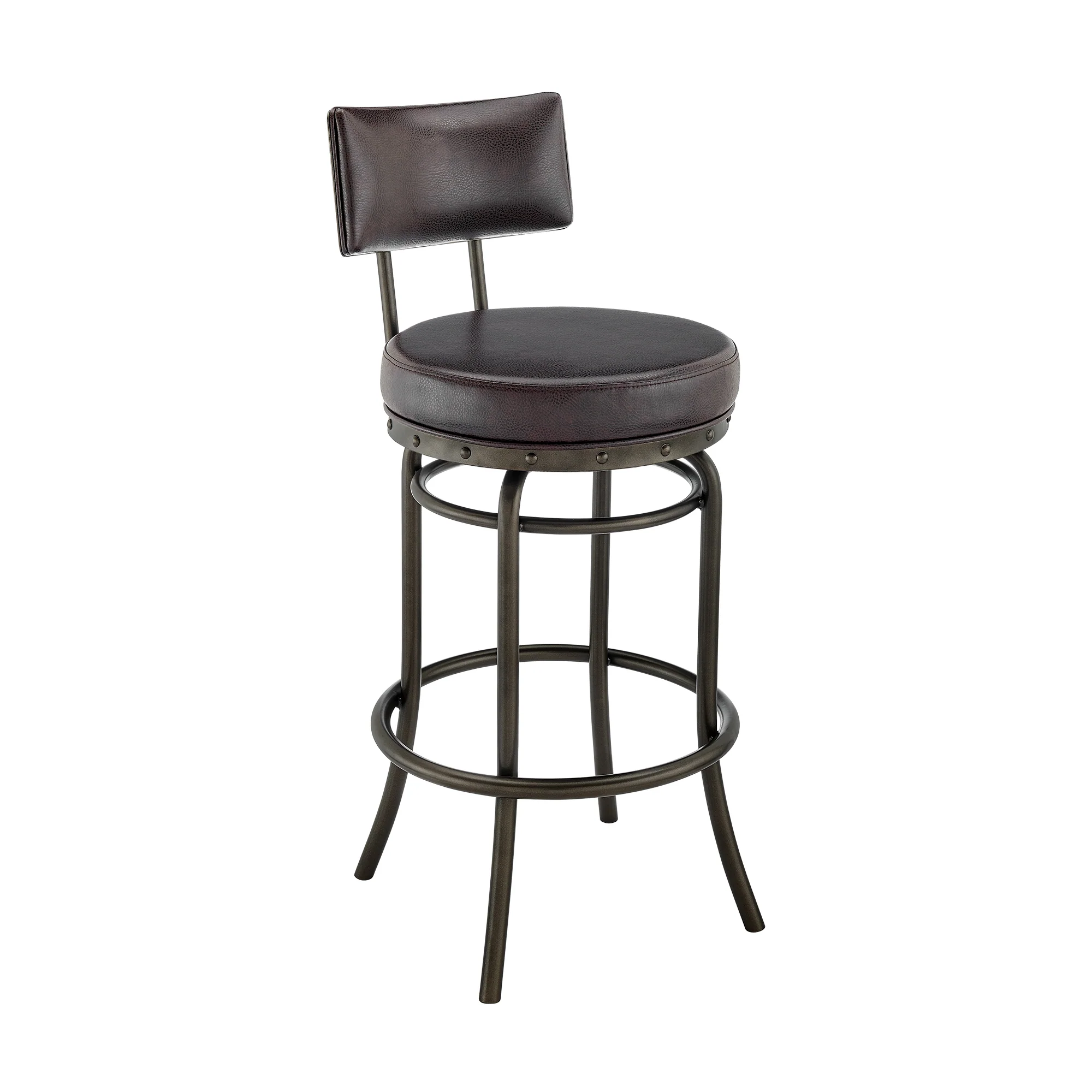 Rees Swivel Counter or Bar Stool in Mocha Finish with Brown Faux Leather By Armen Living - Image 2