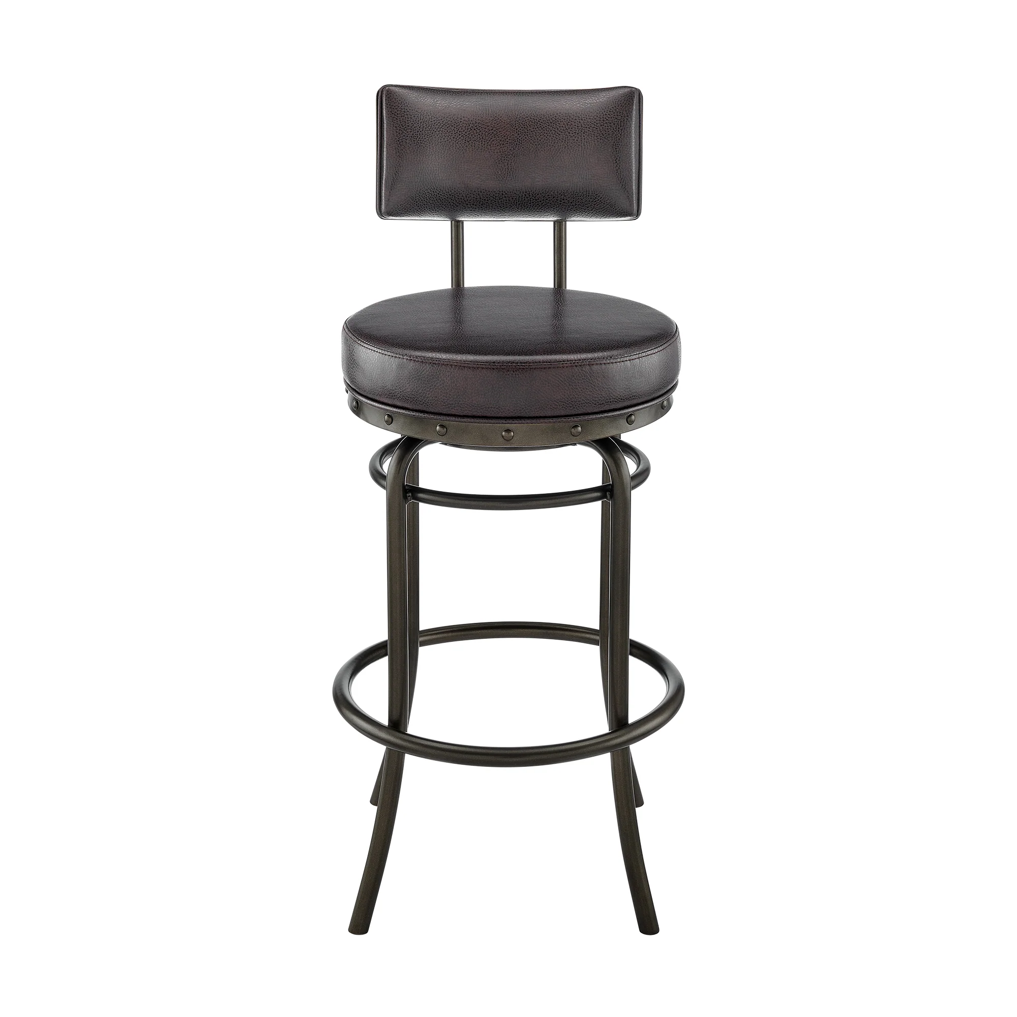 Rees Swivel Counter or Bar Stool in Mocha Finish with Brown Faux Leather By Armen Living - Image 3