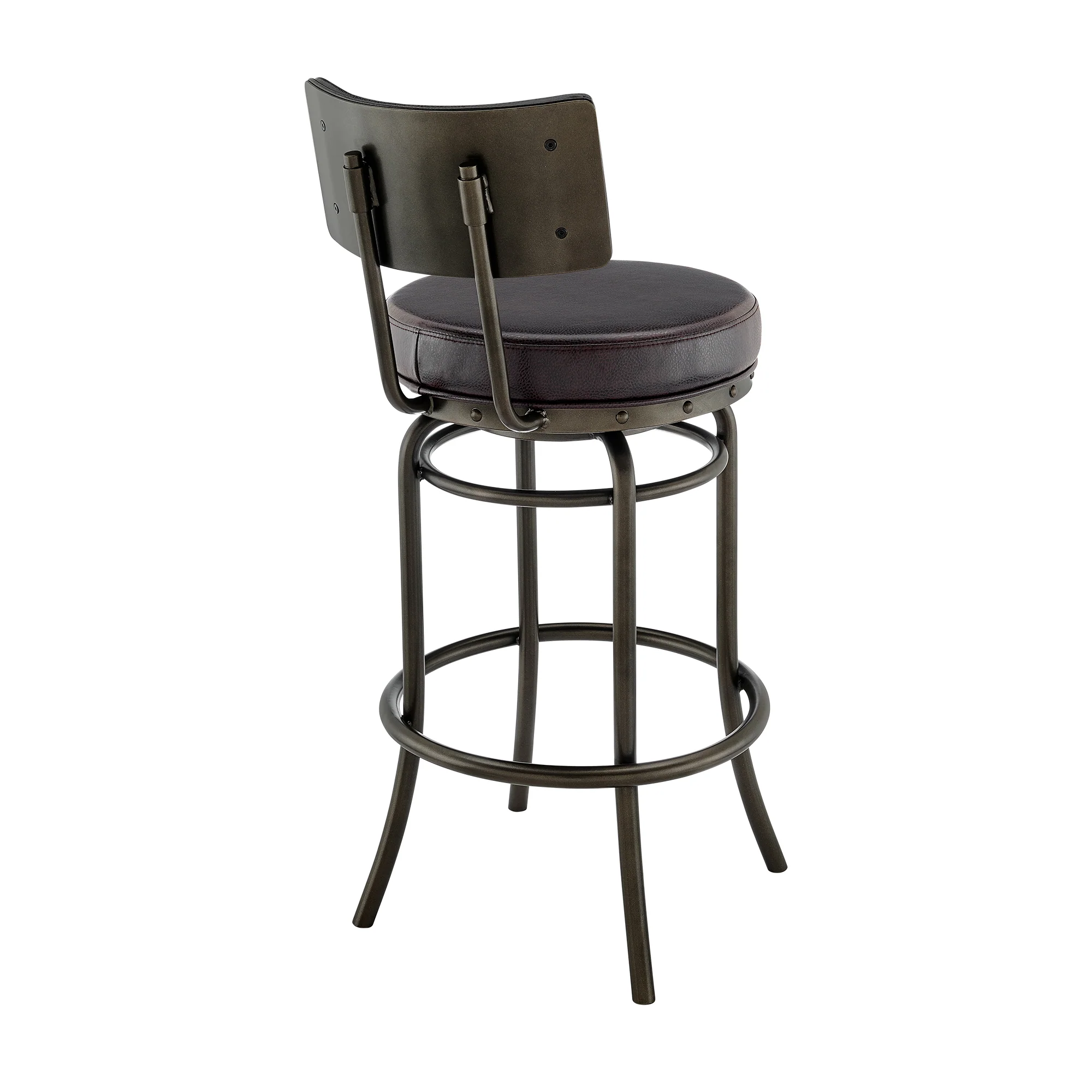 Rees Swivel Counter or Bar Stool in Mocha Finish with Brown Faux Leather By Armen Living - Image 5