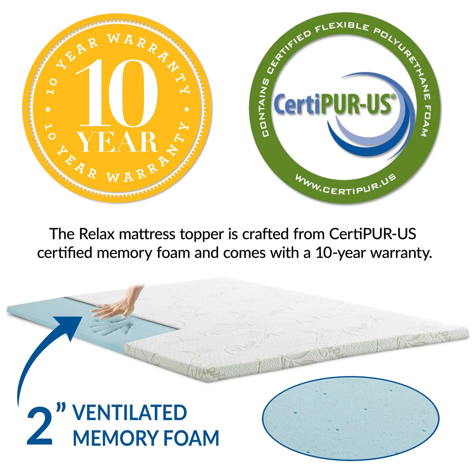 Relax Queen 2" Gel Memory Foam Mattress Topper By Modway - MOD-5573 - Image 5