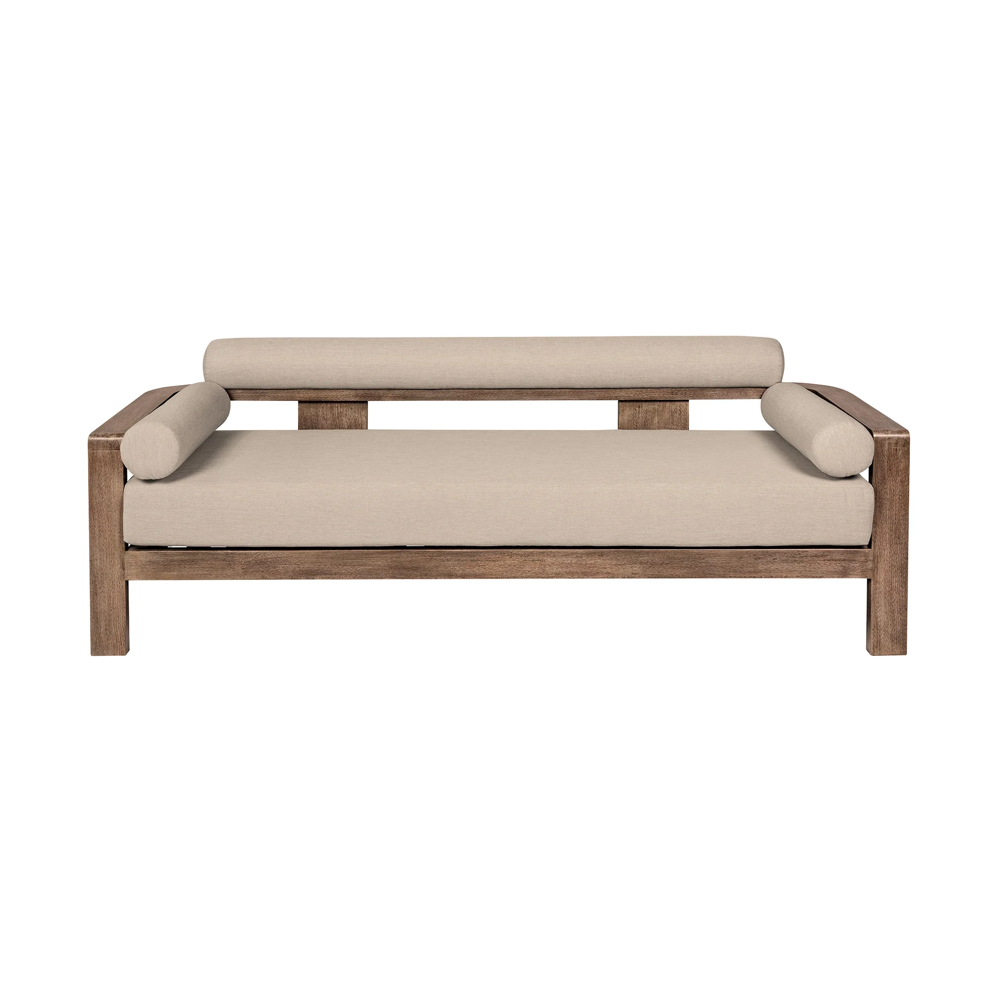 Relic Outdoor Patio 4 Piece Conversation Set in Weathered Eucalyptus Wood with Taupe Olefin Cushions By Armen Living - Image 3