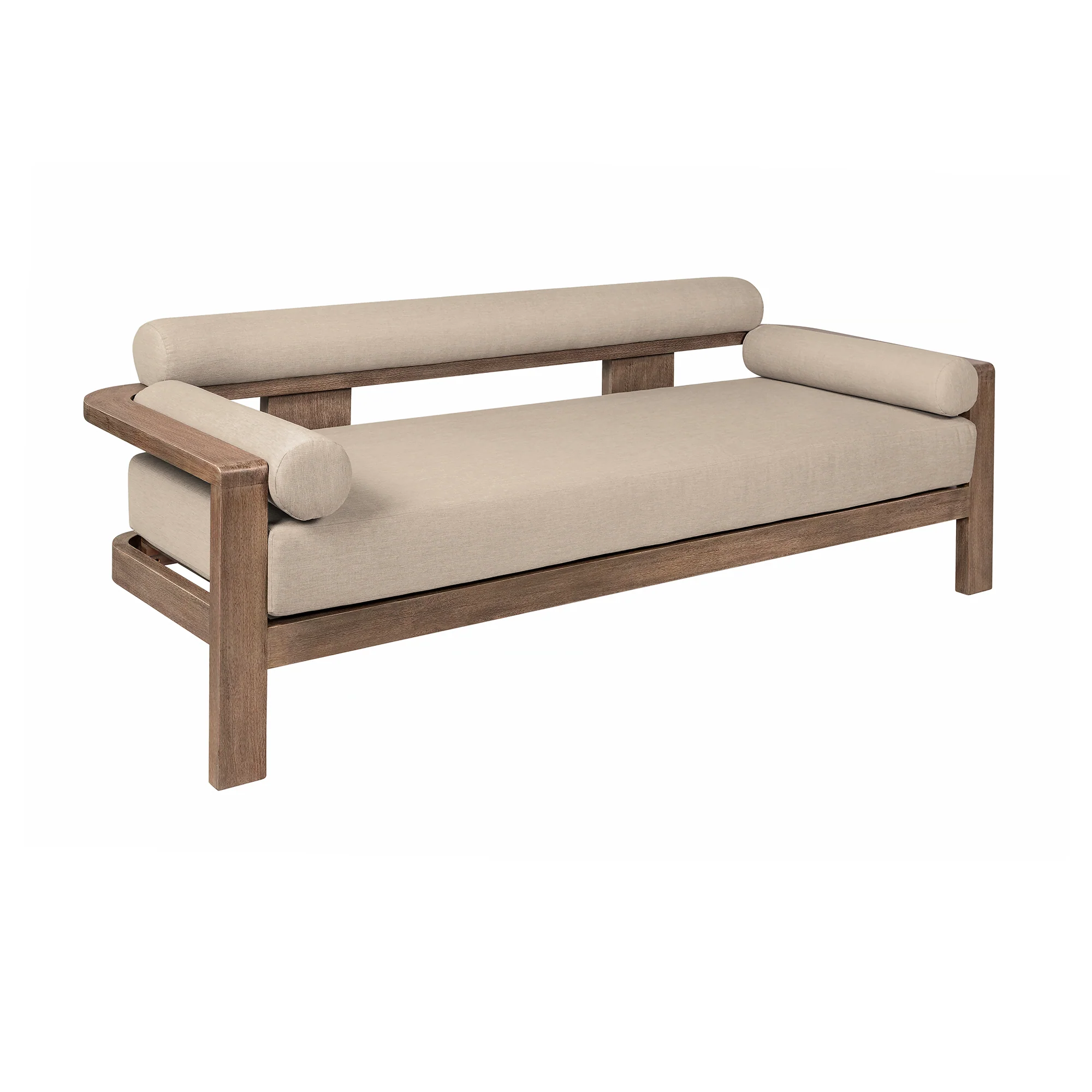 Relic Outdoor Patio 4 Piece Conversation Set in Weathered Eucalyptus Wood with Taupe Olefin Cushions By Armen Living - Image 4