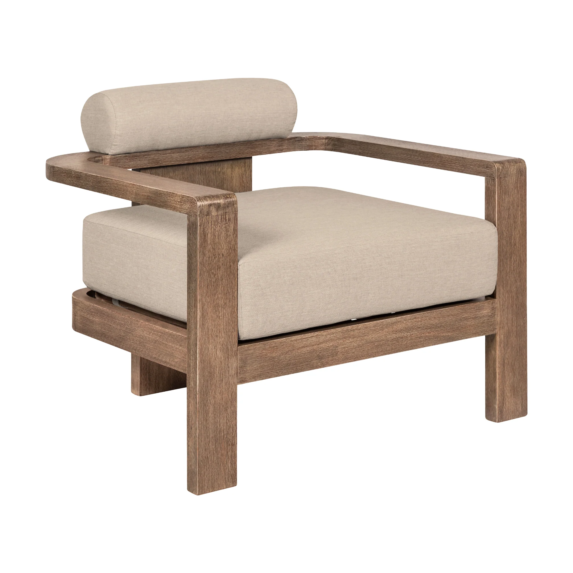 Relic Outdoor Patio 4 Piece Conversation Set in Weathered Eucalyptus Wood with Taupe Olefin Cushions By Armen Living - Image 5