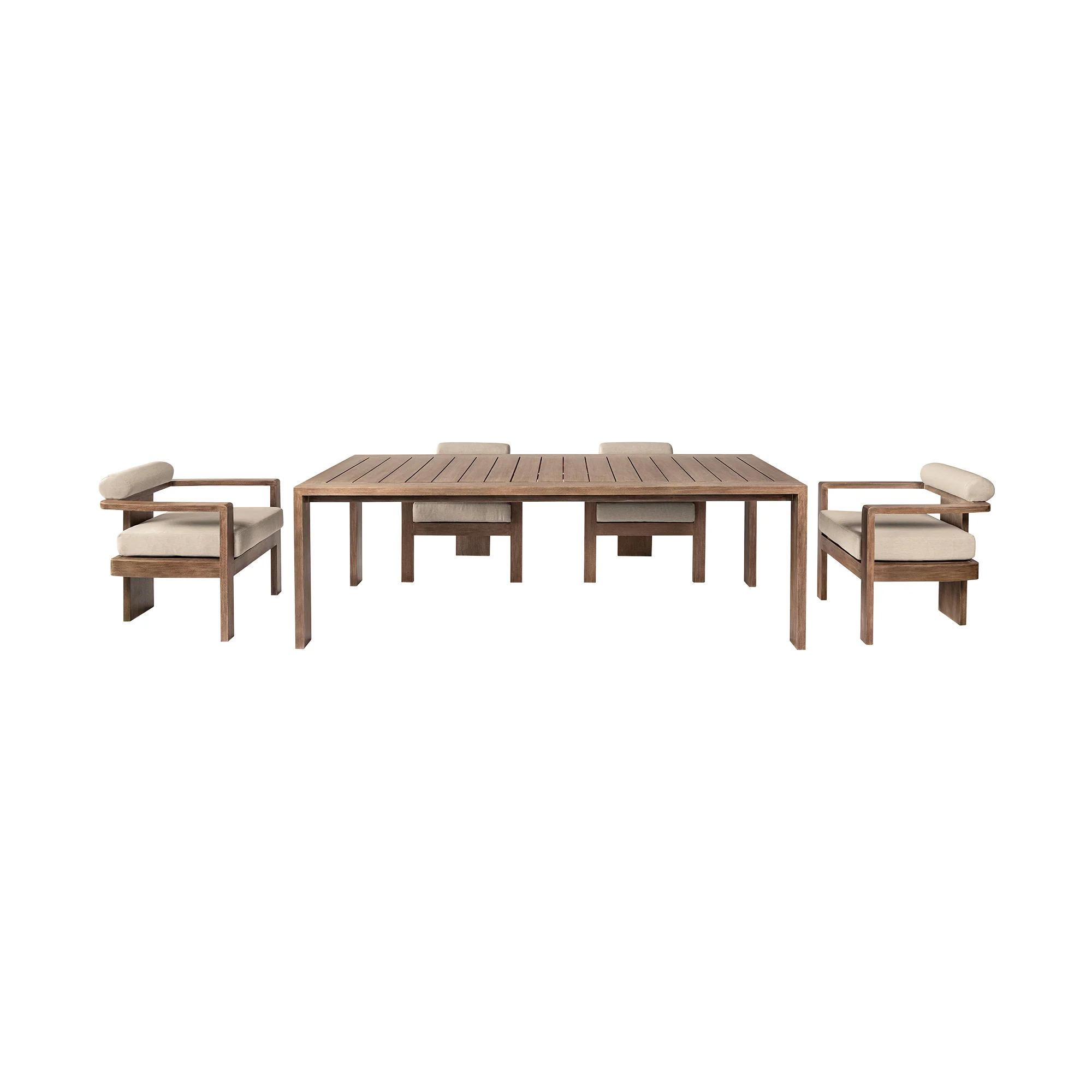 Relic Outdoor Patio 5 Piece Dining Set in Weathered Eucalyptus Wood with Taupe Olefin Cushions By Armen Living - Image 2