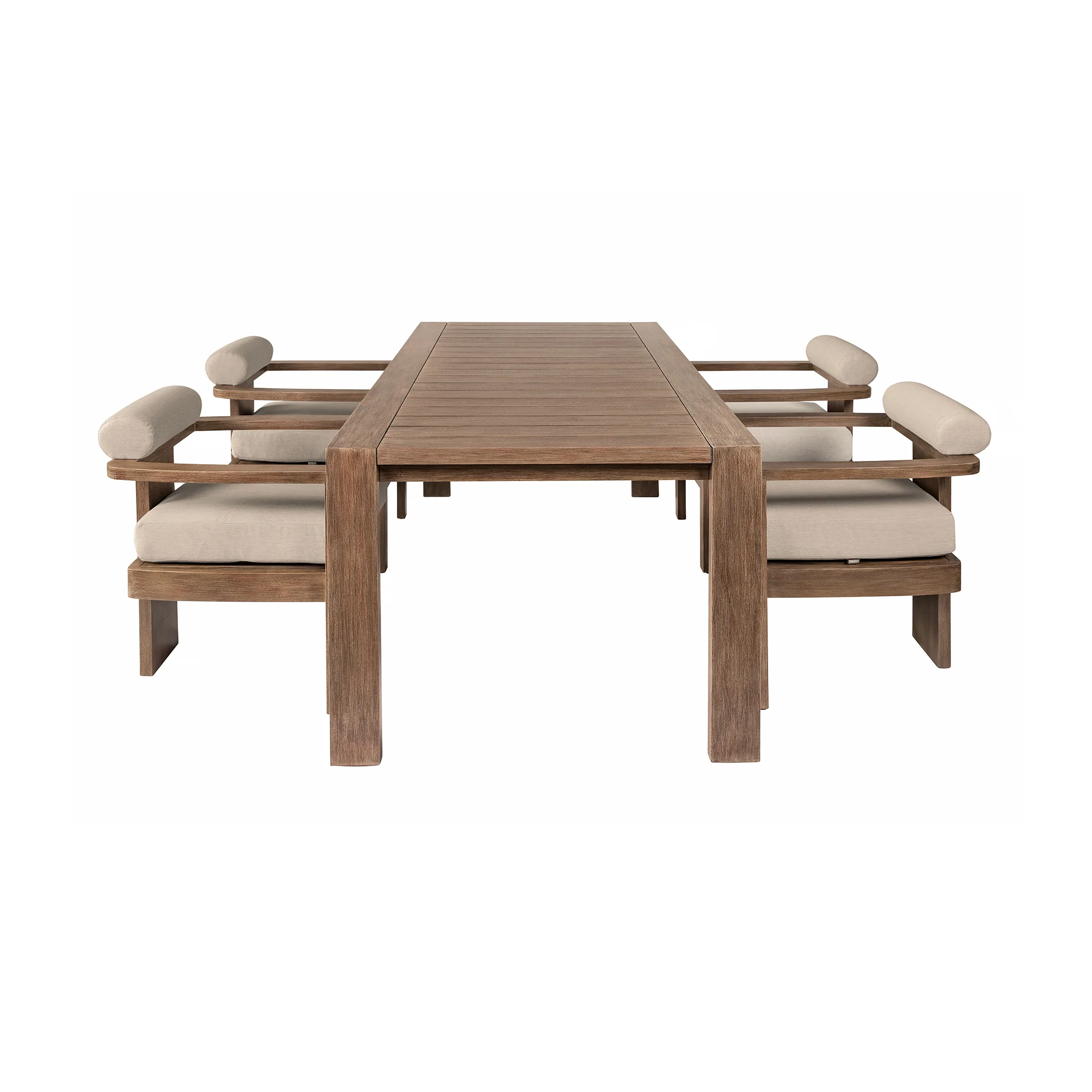 Relic Outdoor Patio 5 Piece Dining Set in Weathered Eucalyptus Wood with Taupe Olefin Cushions By Armen Living - Image 3