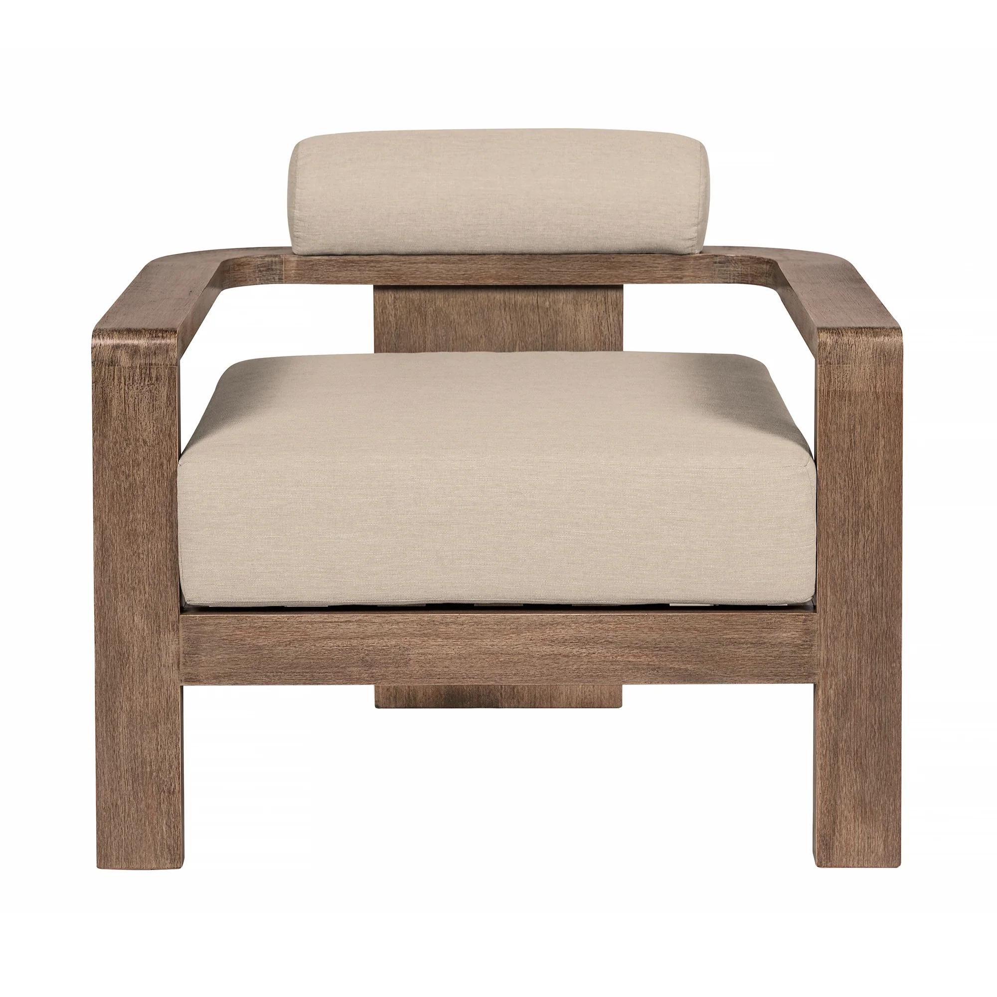 Relic Outdoor Patio Chair in Weathered Eucalyptus Wood with Taupe Olefin Cushions By Armen Living - Image 4