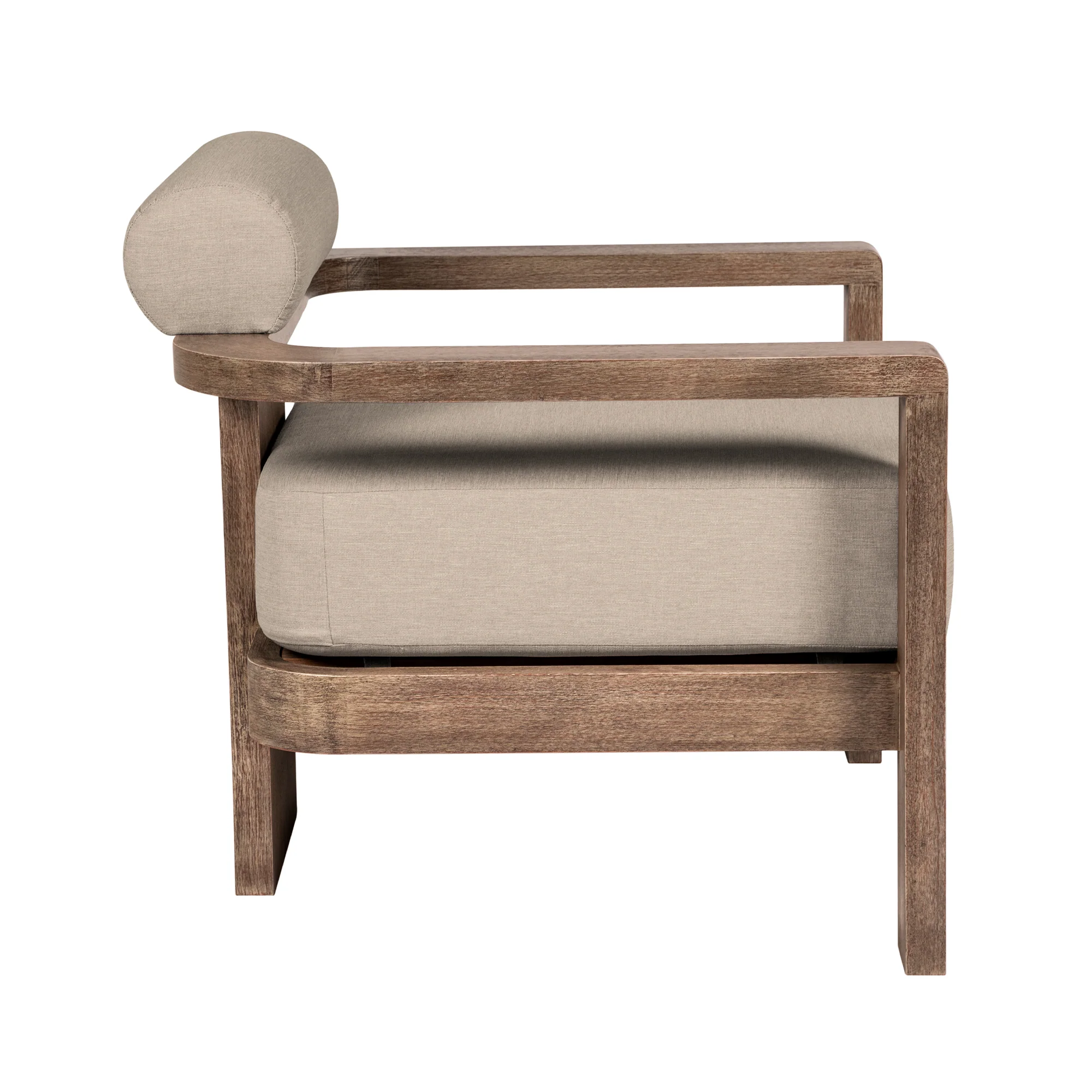 Relic Outdoor Patio Chair in Weathered Eucalyptus Wood with Taupe Olefin Cushions By Armen Living - Image 5