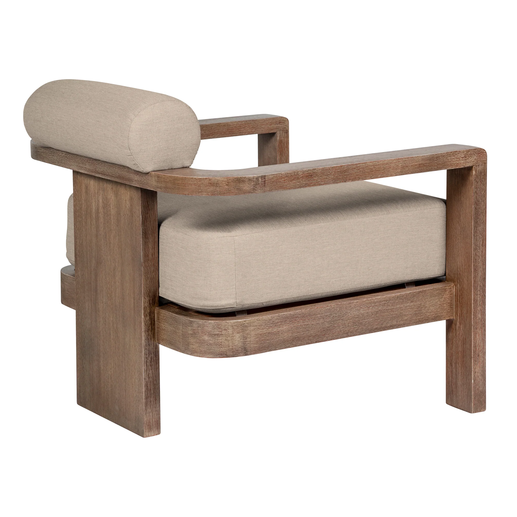 Relic Outdoor Patio Chair in Weathered Eucalyptus Wood with Taupe Olefin Cushions By Armen Living - Image 6