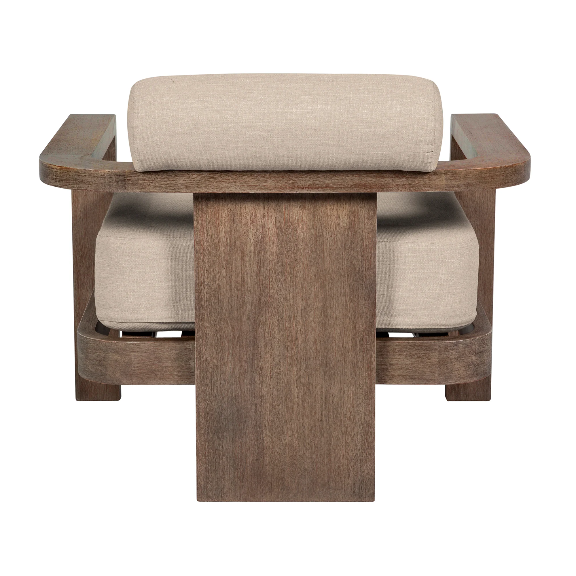 Relic Outdoor Patio Chair in Weathered Eucalyptus Wood with Taupe Olefin Cushions By Armen Living - Image 7