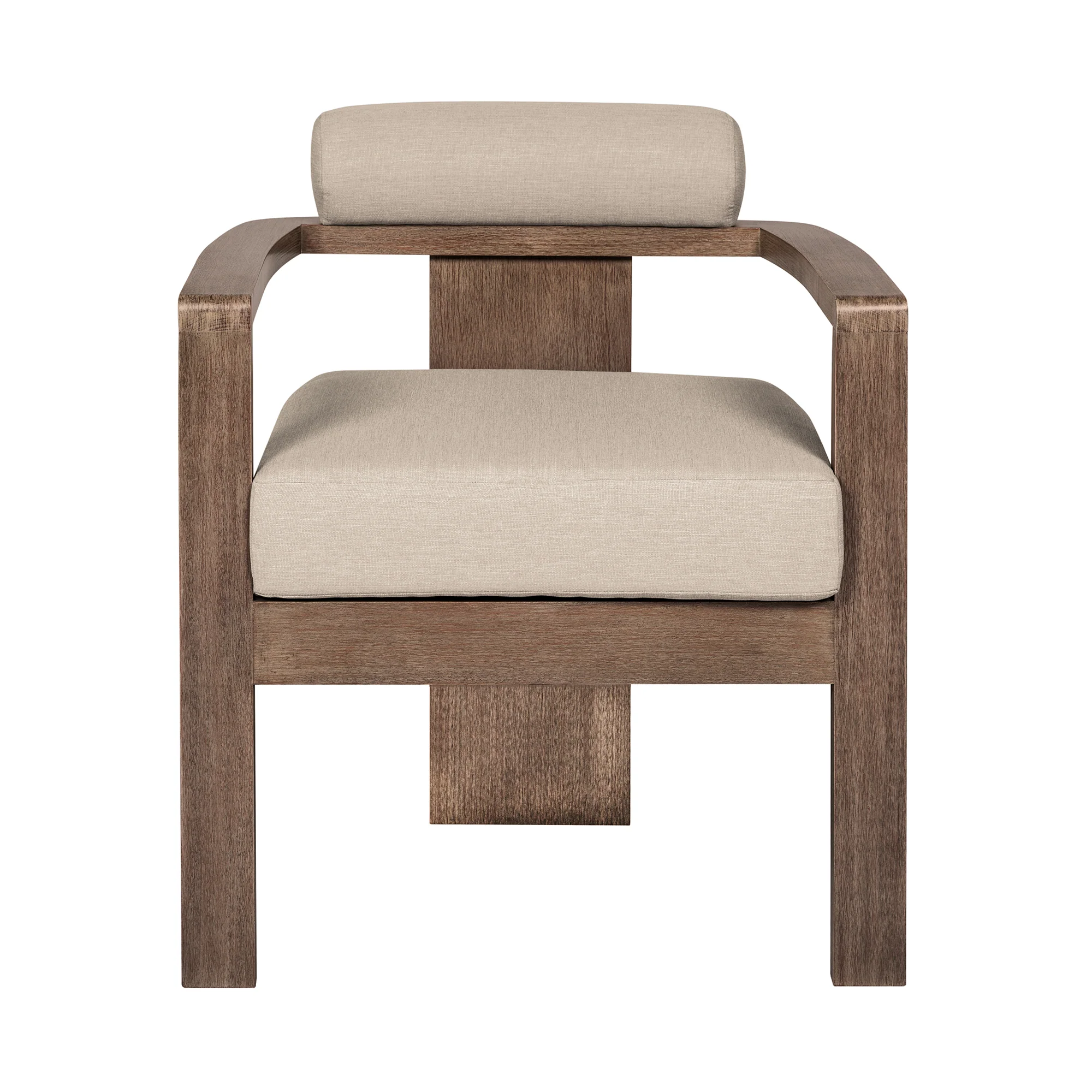 Relic Outdoor Patio Dining Chair in Weathered Eucalyptus Wood with Taupe Olefin Cushions By Armen Living - Image 4