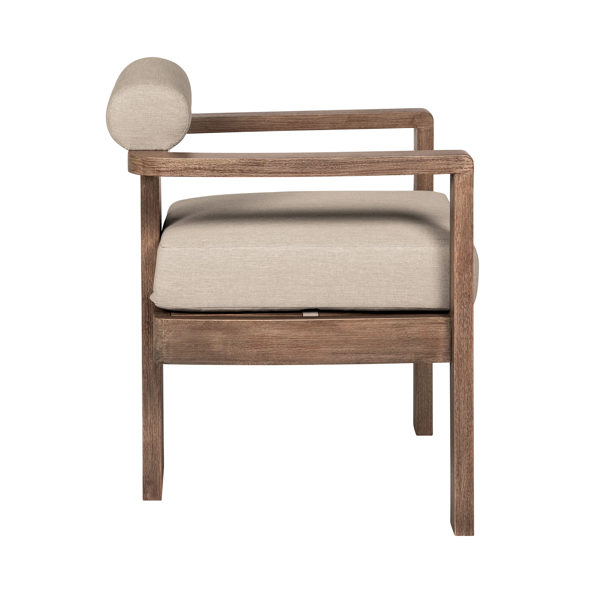 Relic Outdoor Patio Dining Chair in Weathered Eucalyptus Wood with Taupe Olefin Cushions By Armen Living - Image 5