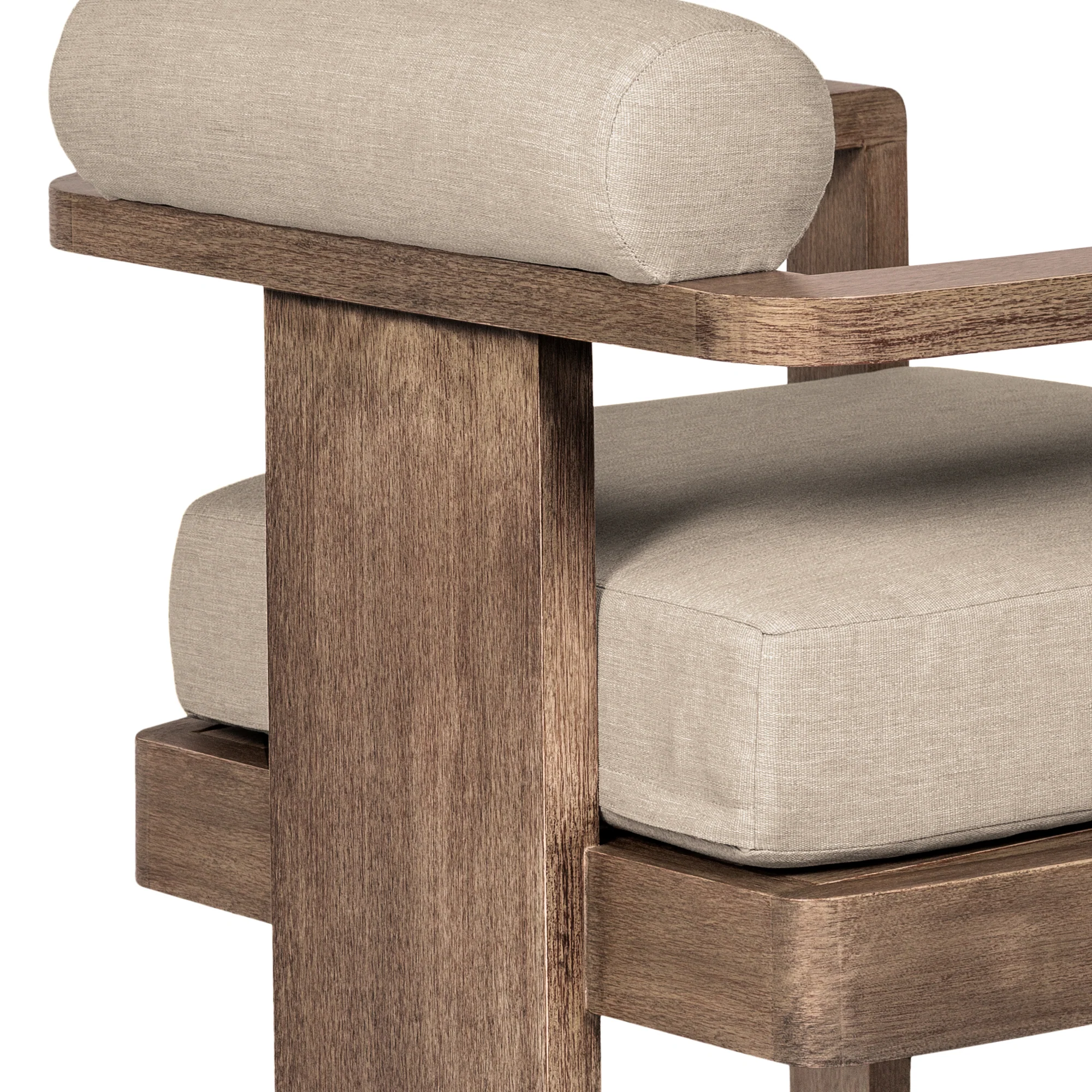 Relic Outdoor Patio Dining Chair in Weathered Eucalyptus Wood with Taupe Olefin Cushions By Armen Living - Image 9