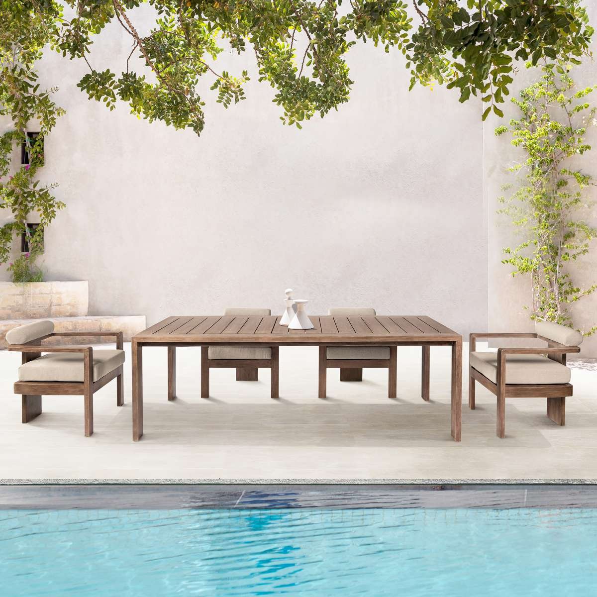 Relic Outdoor Patio Dining Table in Weathered Eucalyptus Wood By Armen Living - Image 2