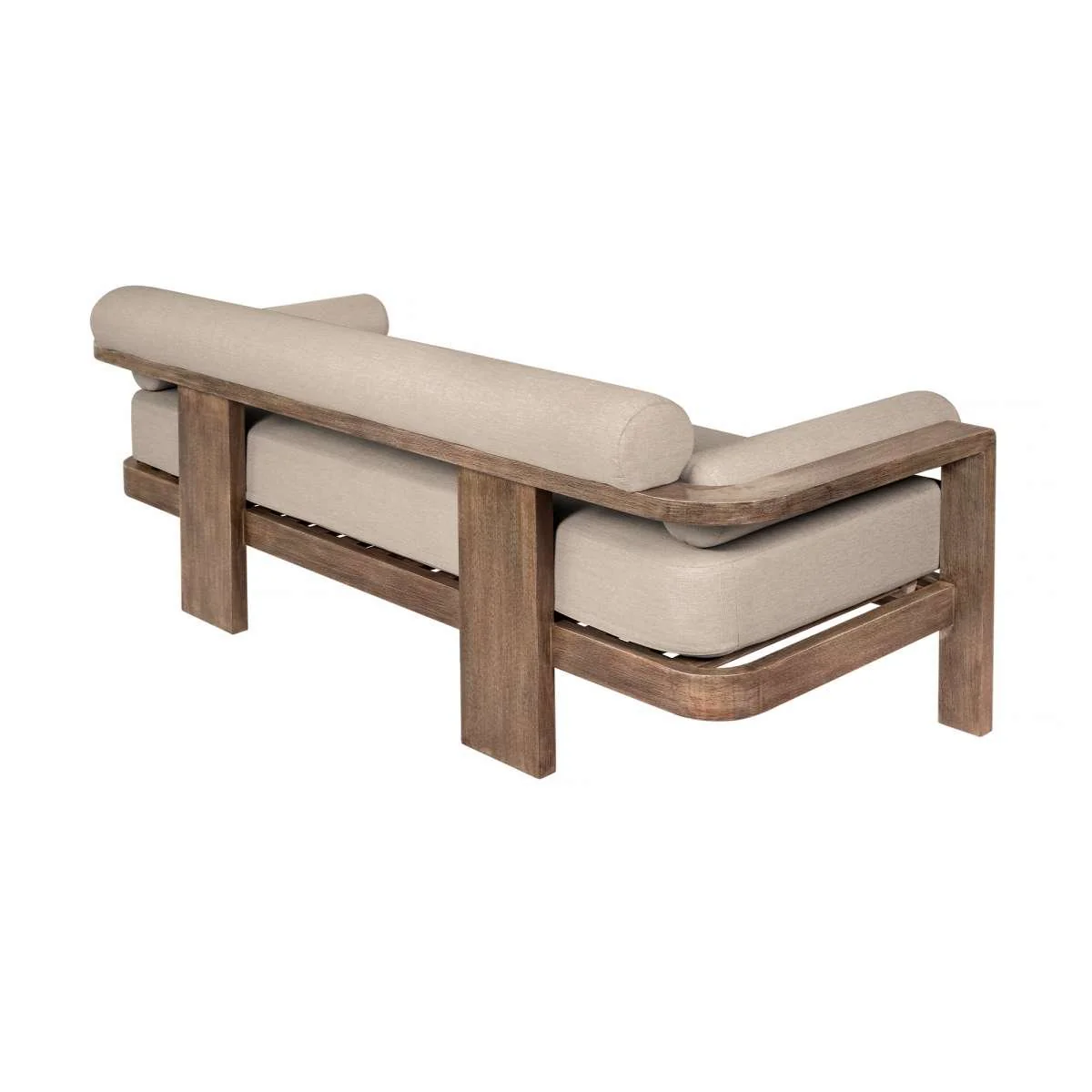 Relic Outdoor Patio Sofa in Weathered Eucalyptus Wood with Taupe Olefin Cushions By Armen Living - Image 4