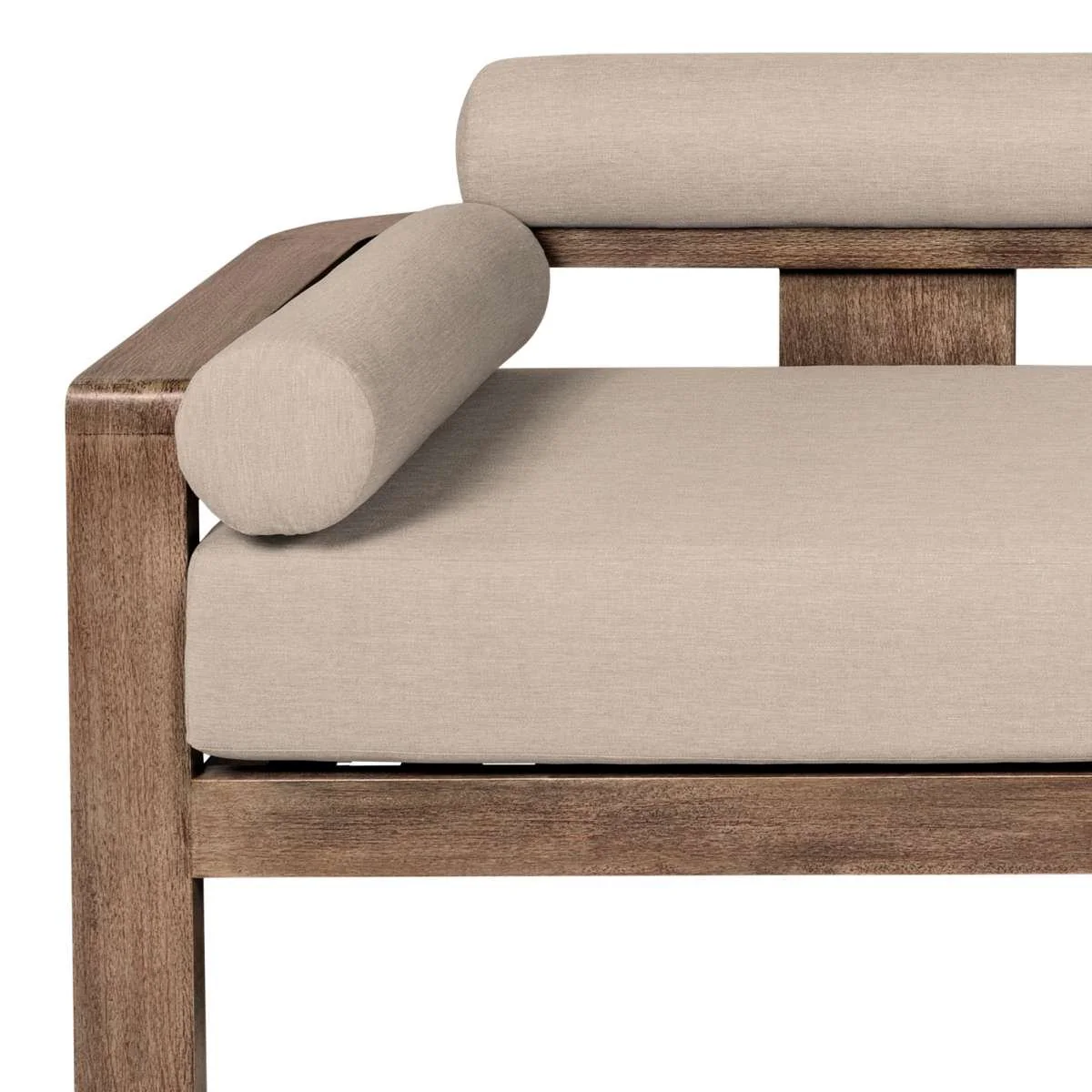 Relic Outdoor Patio Sofa in Weathered Eucalyptus Wood with Taupe Olefin Cushions By Armen Living - Image 5
