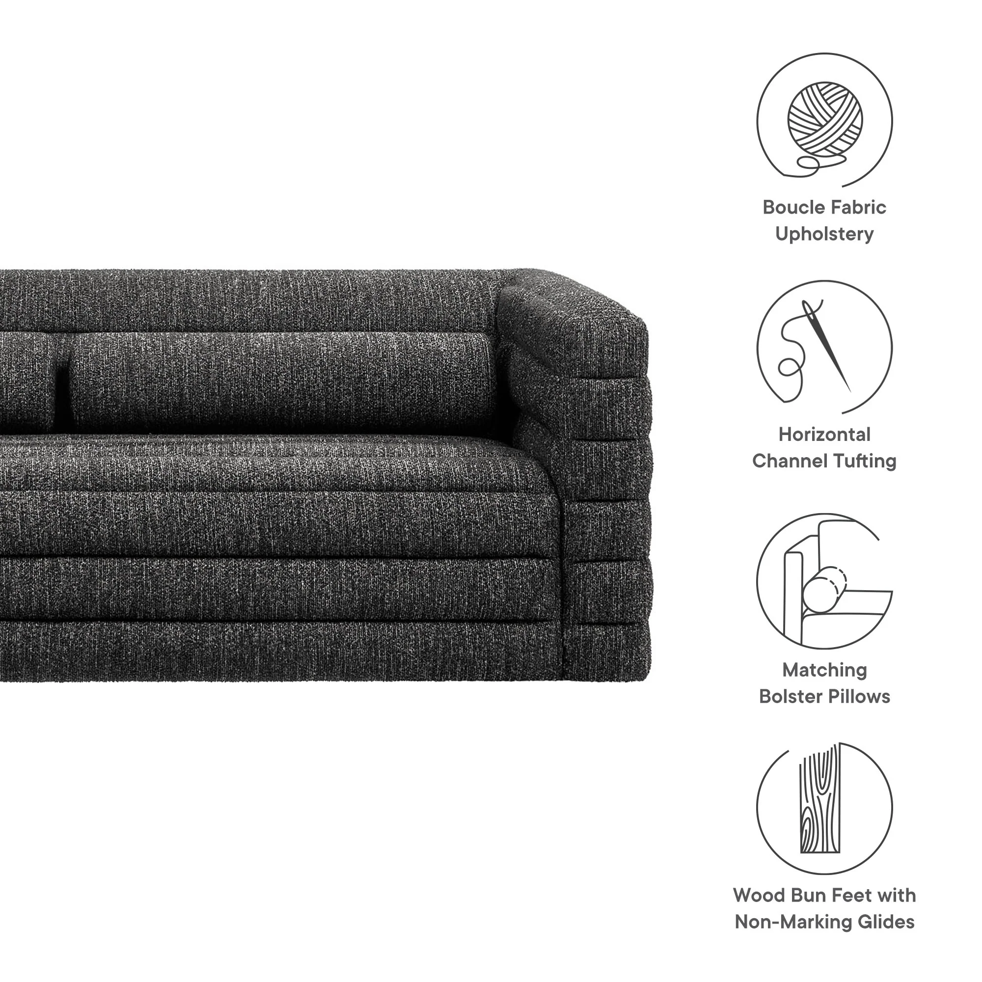 Relle Channel Tufted Boucle Upholstered Sofa by Modway - Image 8