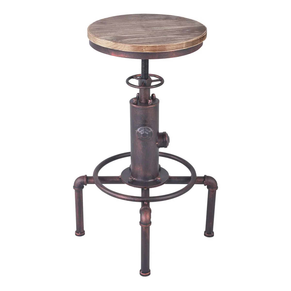 Remy Adjustable Height Pine Wood and Copper Backless Bar Stool By Armen Living - Image 2