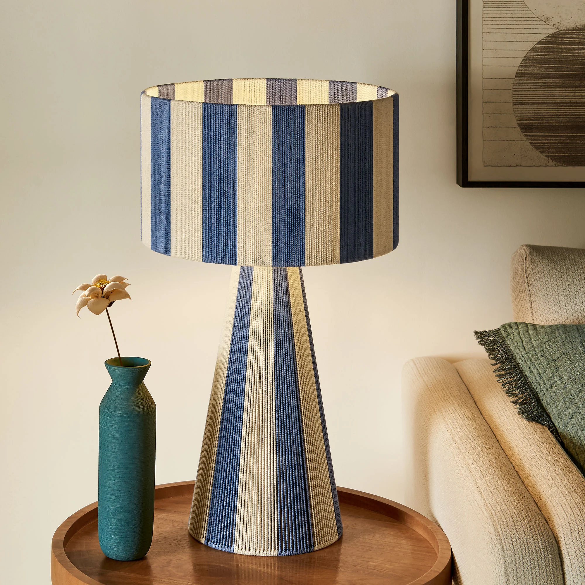 Renae Handwoven Cotton Thread Striped Table Lamp by Modway - Image 18
