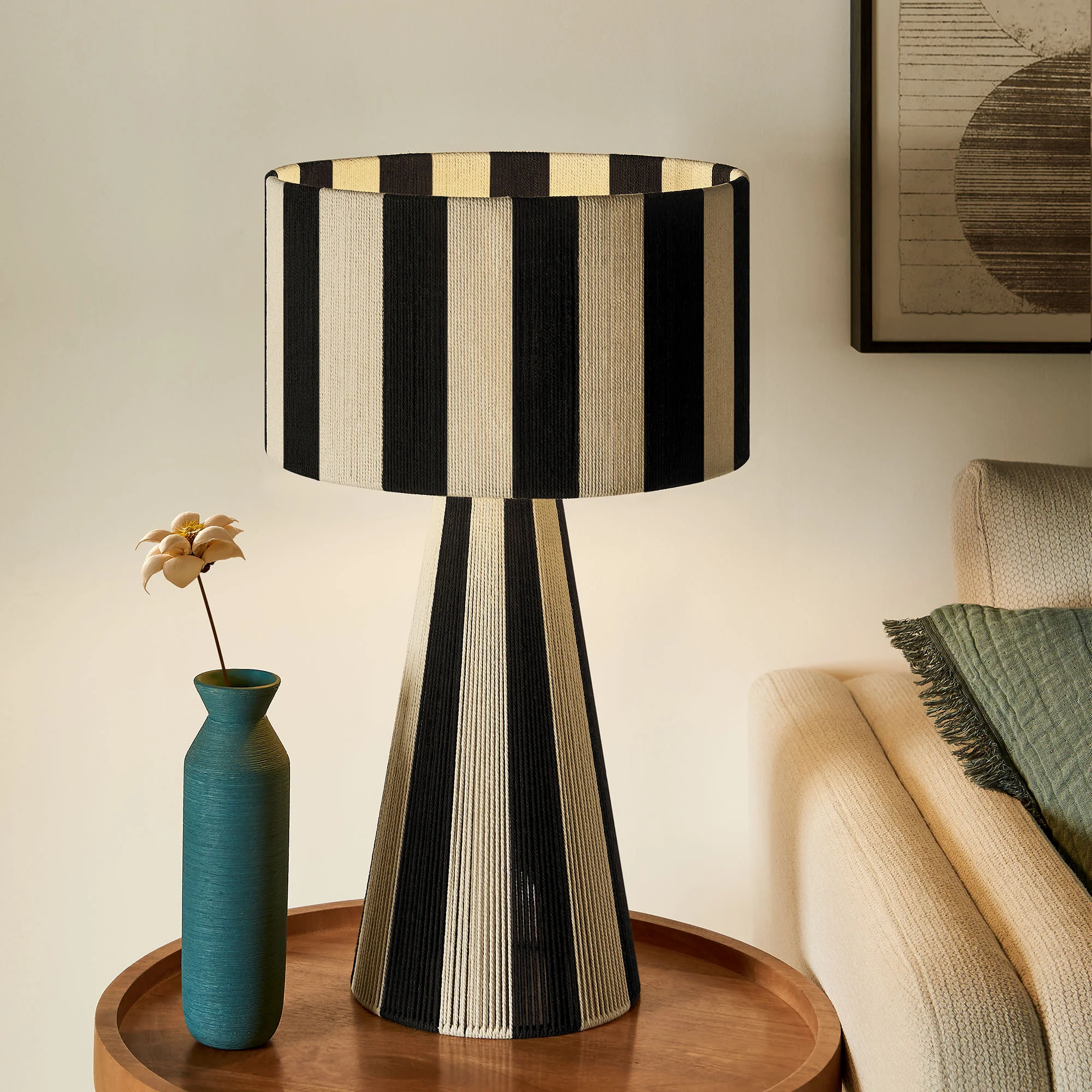 Renae Handwoven Cotton Thread Striped Table Lamp by Modway - Image 8