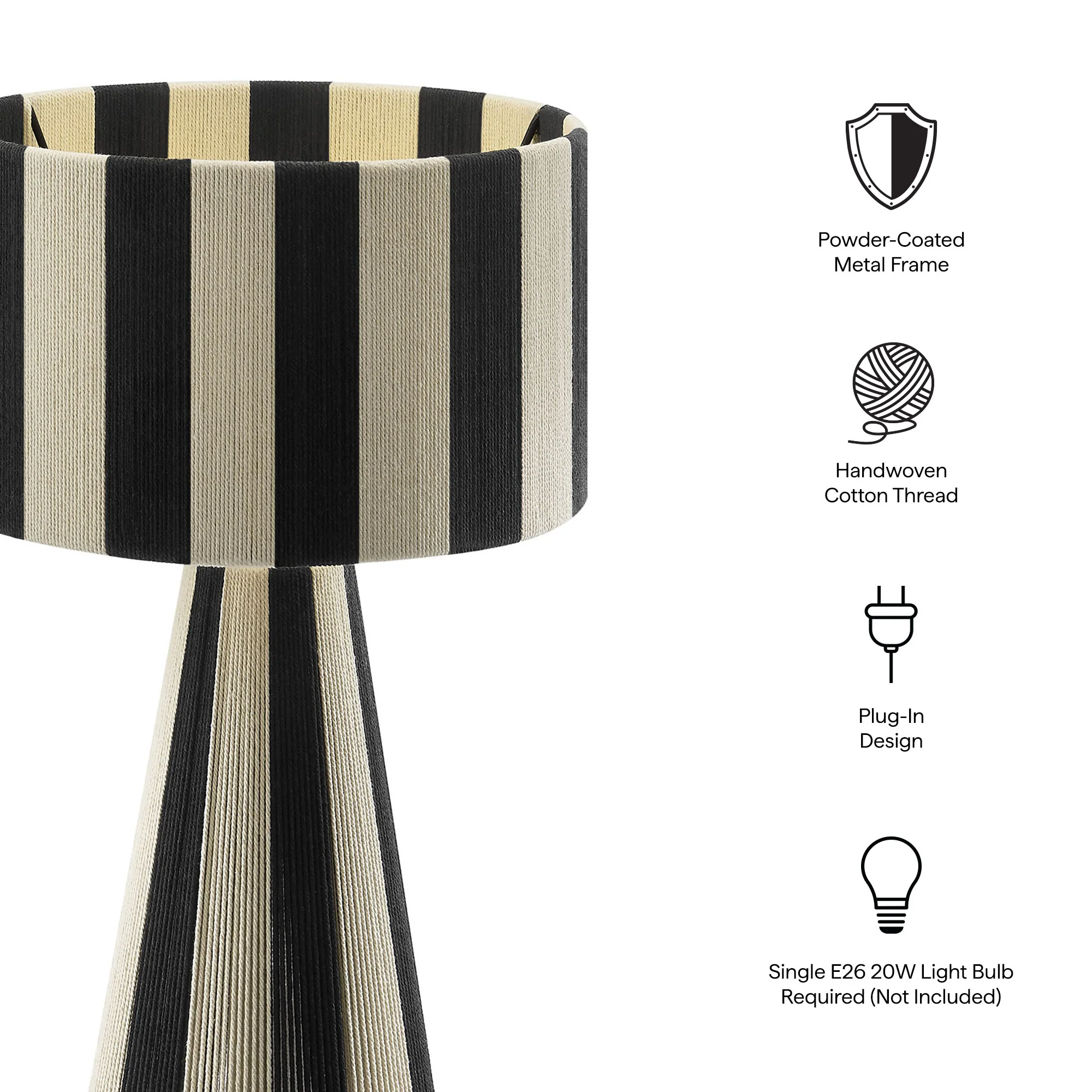 Renae Handwoven Cotton Thread Striped Table Lamp by Modway - Image 9