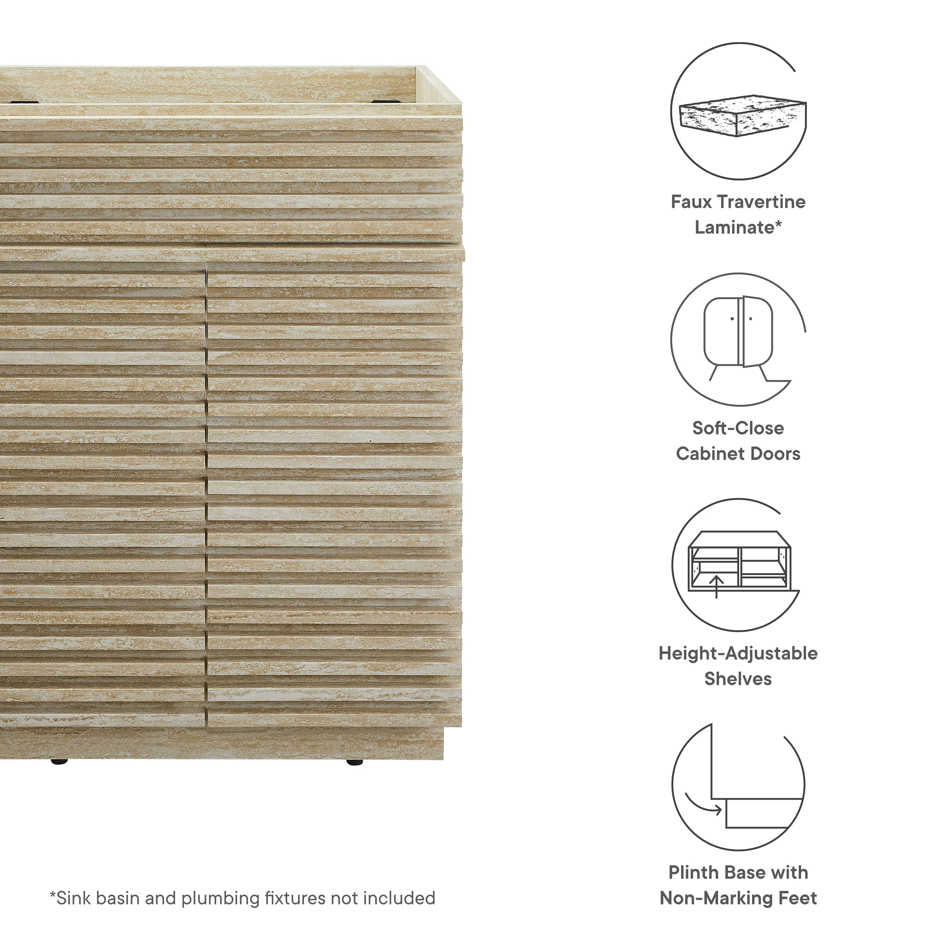 Render 24" Faux Travertine Bathroom Vanity Cabinet (Sink Not Included) by Modway - Image 9