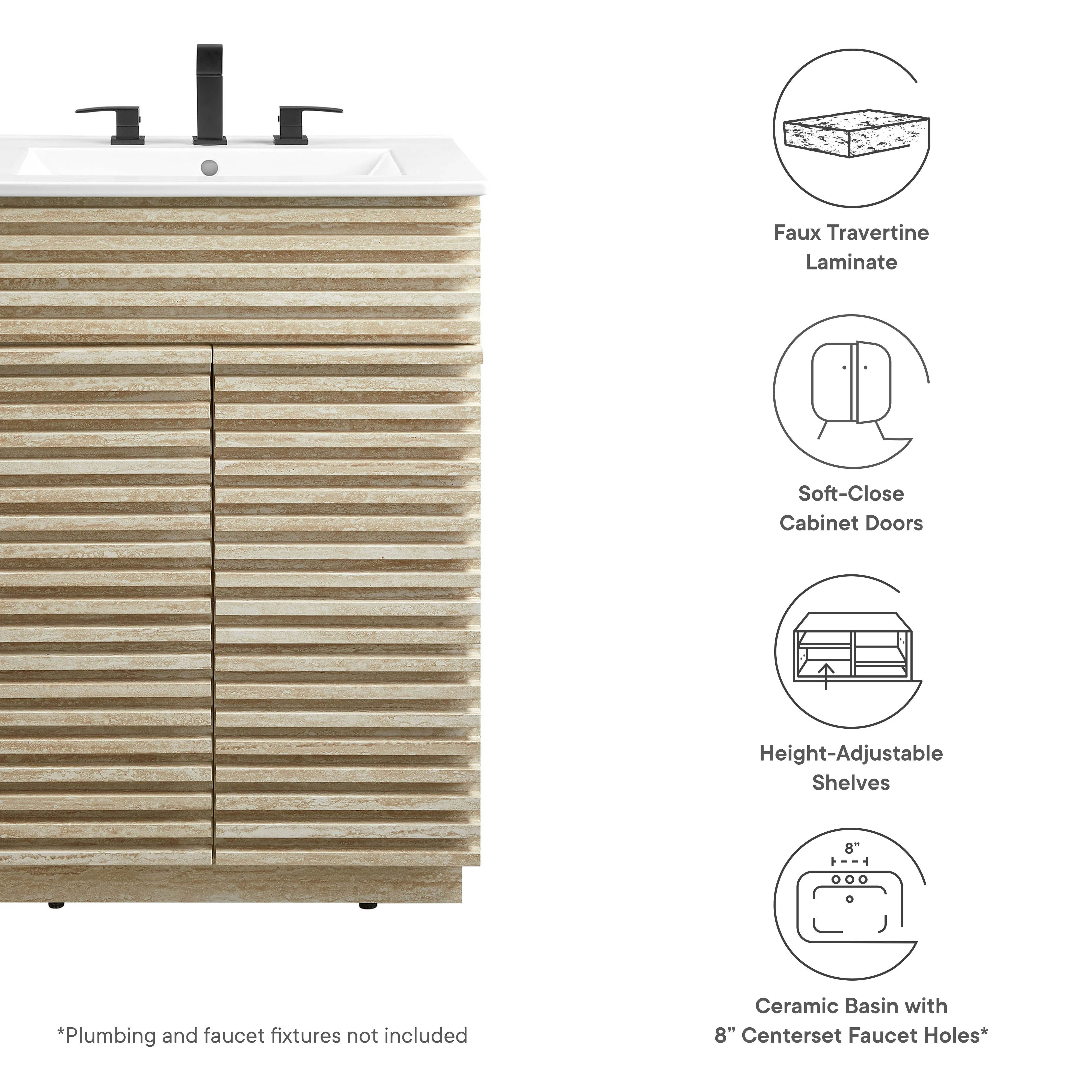 Render 24" Faux Travertine Bathroom Vanity With Sink by Modway - Image 9