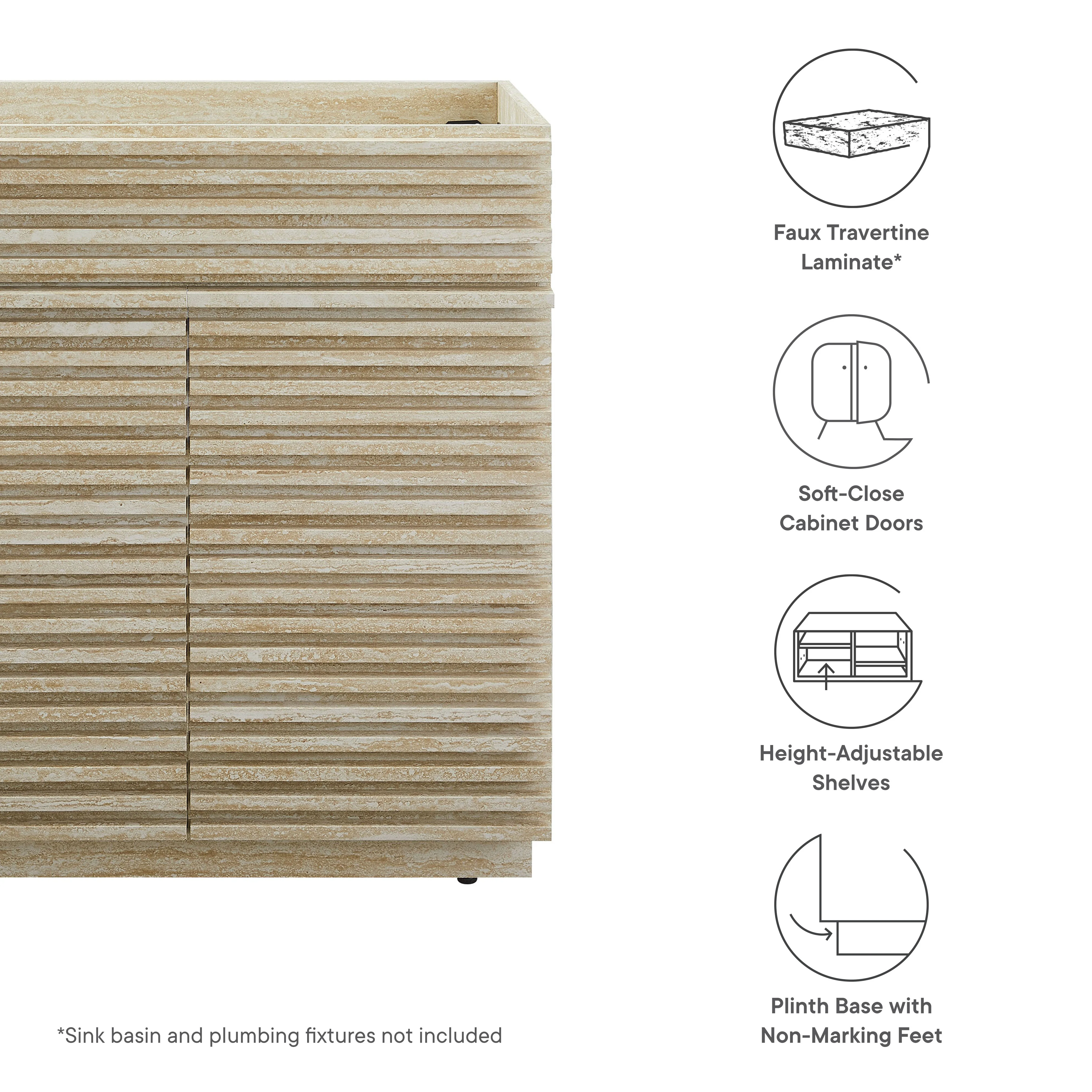 Render 30" Faux Travertine Bathroom Vanity Cabinet (Sink Not Included) by Modway - Image 9