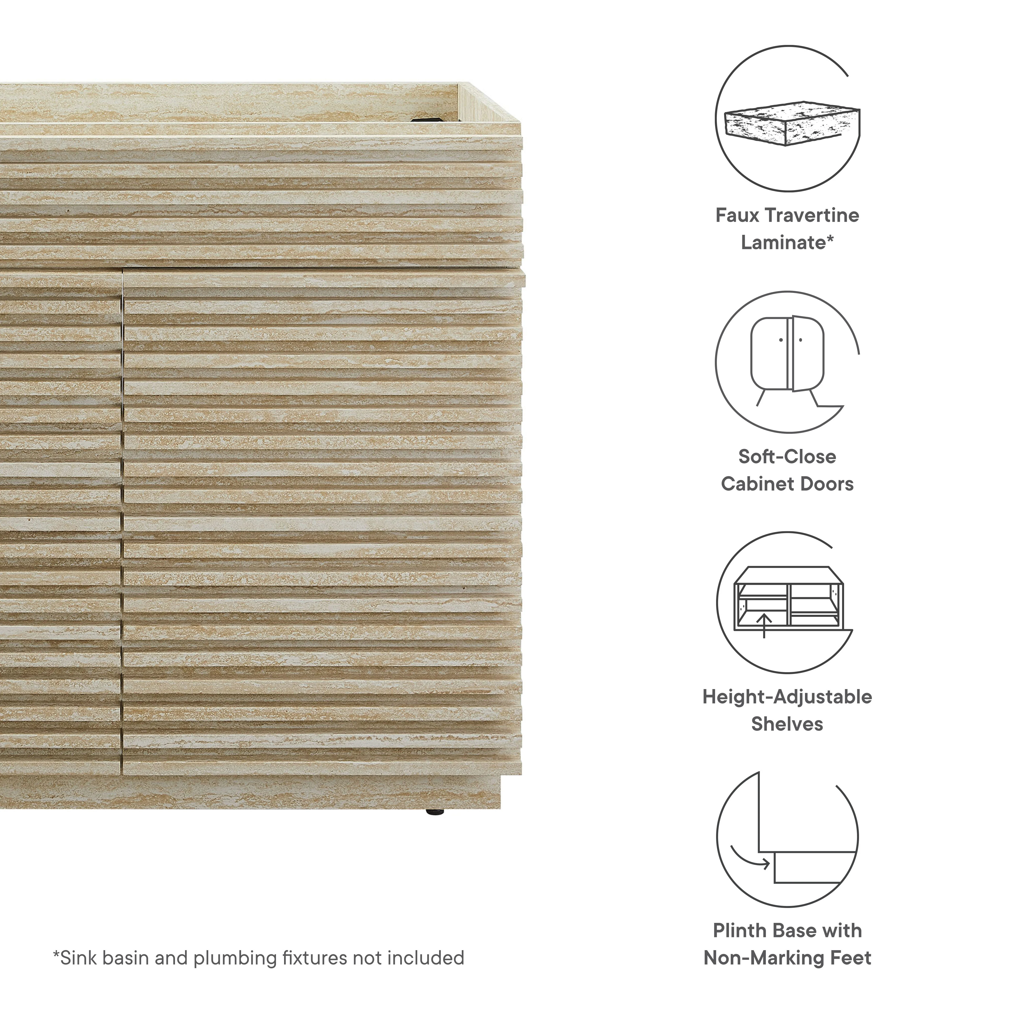 Render 36" Faux Travertine Bathroom Vanity Cabinet (Sink Not Included) by Modway - Image 9