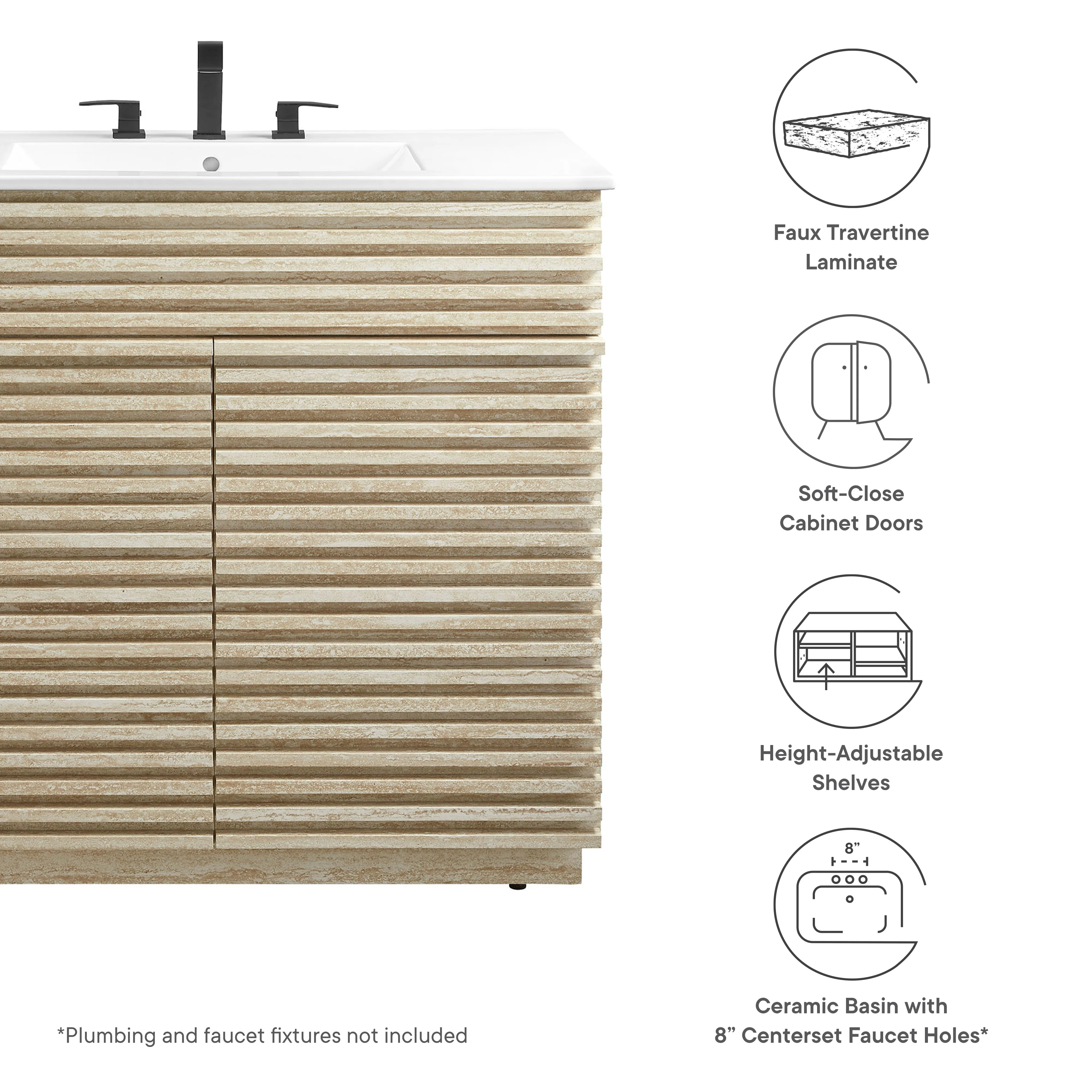 Render 36" Faux Travertine Bathroom Vanity With Sink by Modway - Image 9