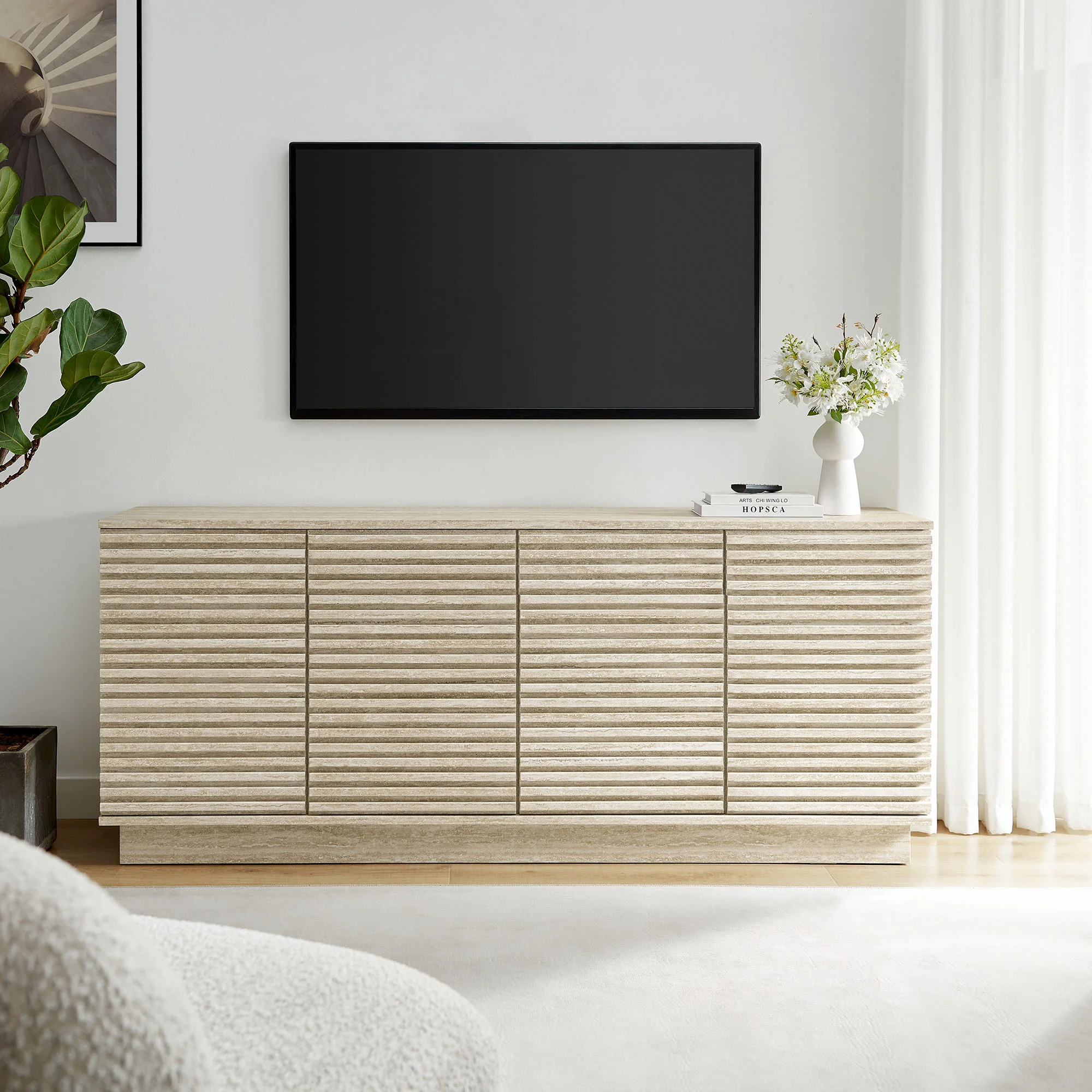 Render 70" Faux Travertine Sideboard Cabinet TV Stand by Modway - Image 8