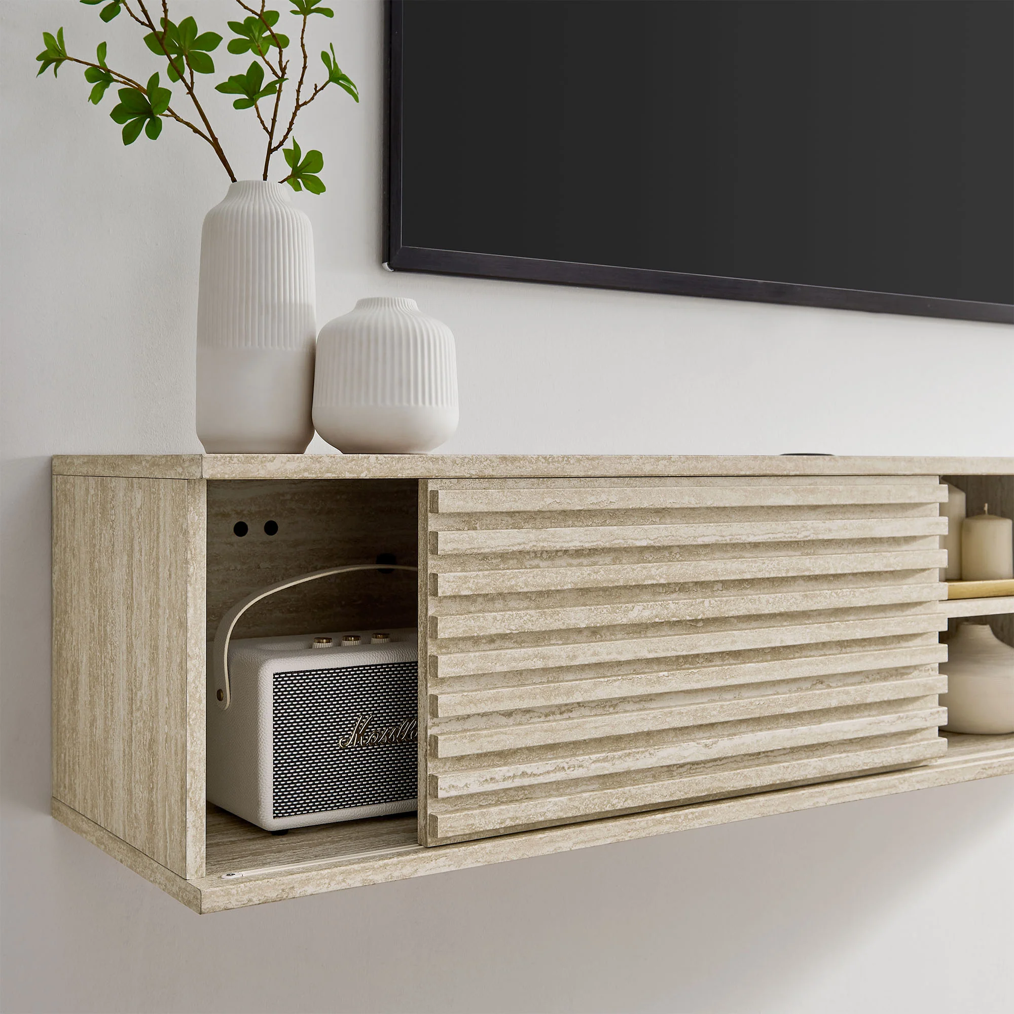 Render 70" Faux Travertine Wall-Mount Media Console TV Stand by Modway - Image 7